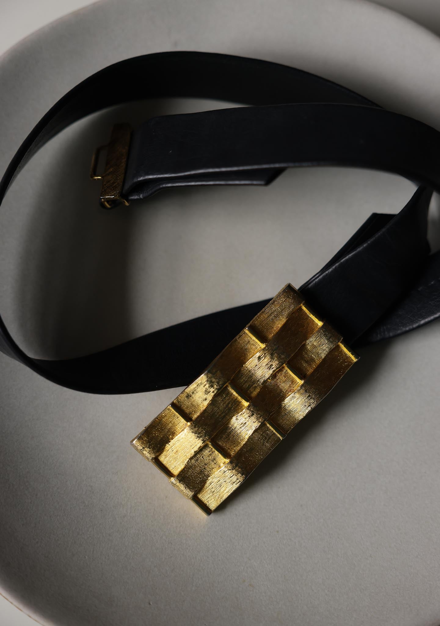 Black Belt with Chunky Gold Buckle|Vintage Baazaar 