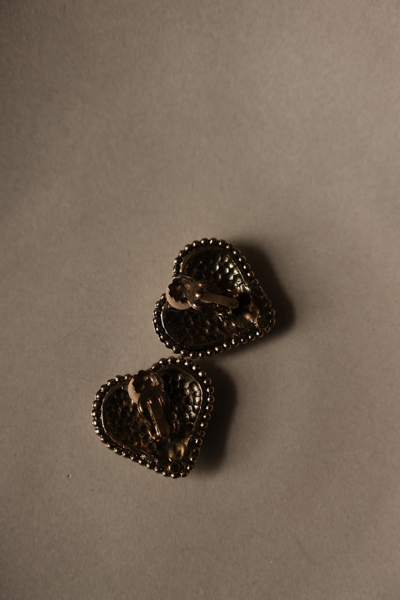 Brass Heart Clip-On Earrings with Multicolor Cabochons