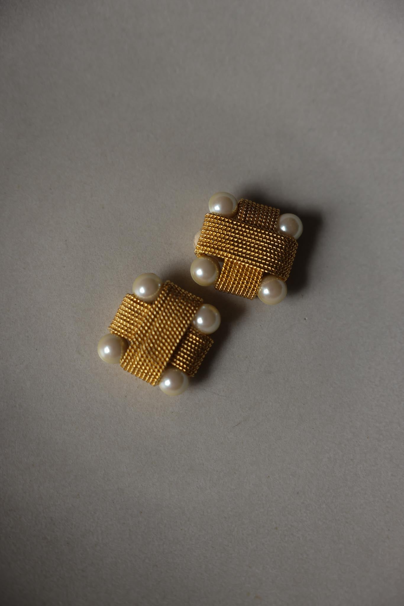 Les Bernard Gold-Tone and Pearl Clip-On Earrings|Vintage Baazaar 