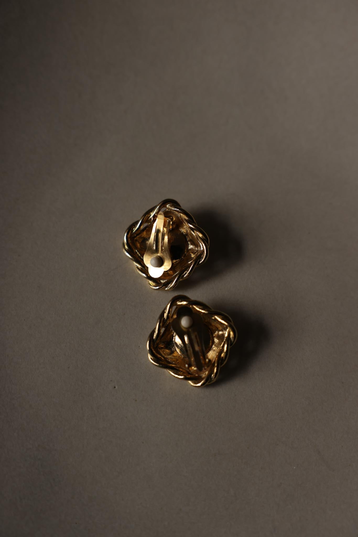 Gold Tone Clip-On Earrings with Amber Center