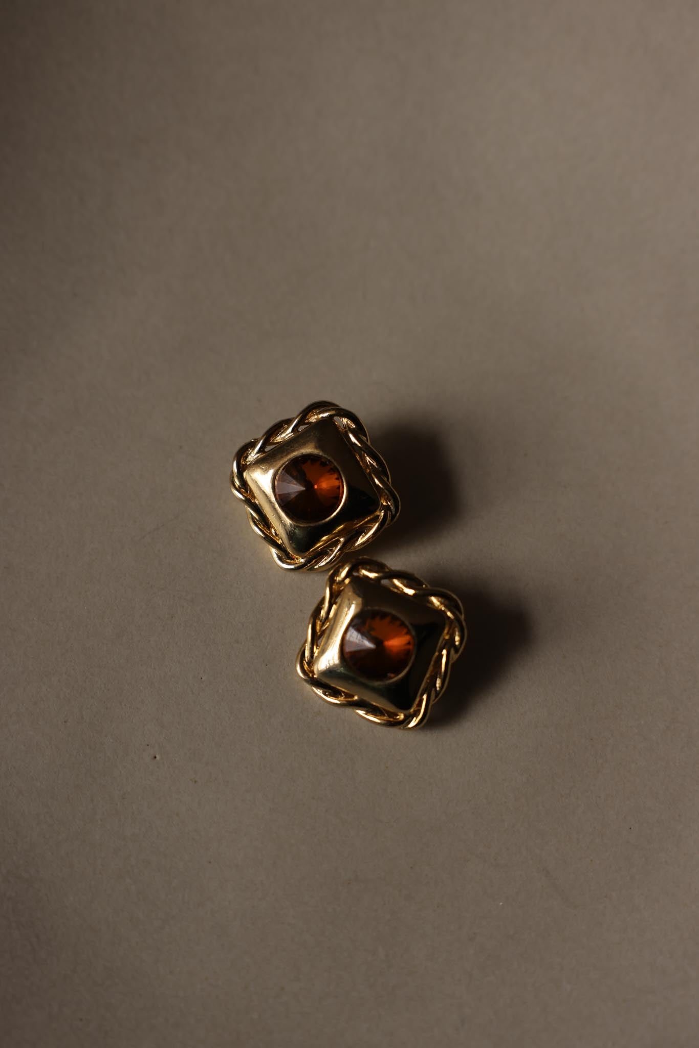 Gold Tone Clip-On Earrings with Amber Center