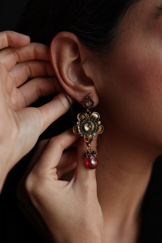 Golden Bloom Drop Earrings|Vintage Baazaar 
