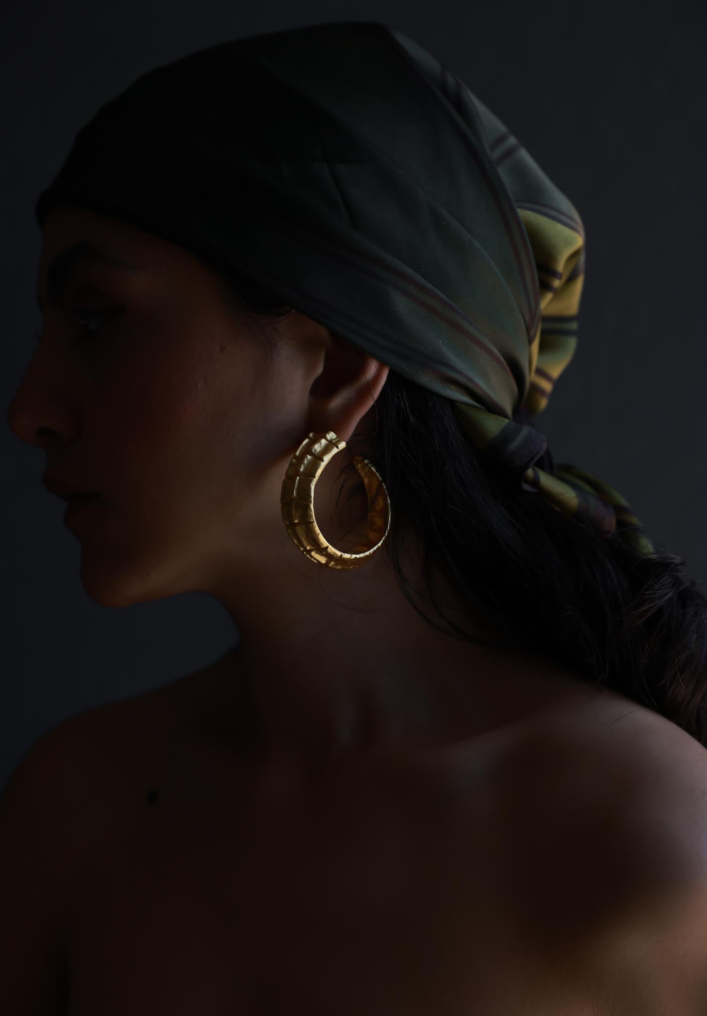 Matte Gold Chunky Hoop Pierced Earrings|Vintage Baazaar 