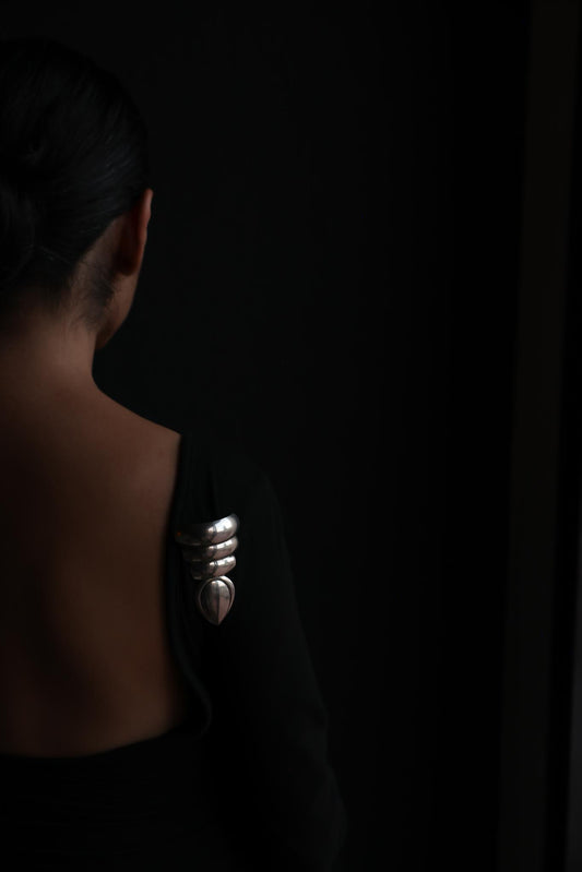 Silver-Tone Sculptural Teardrop Brooch
