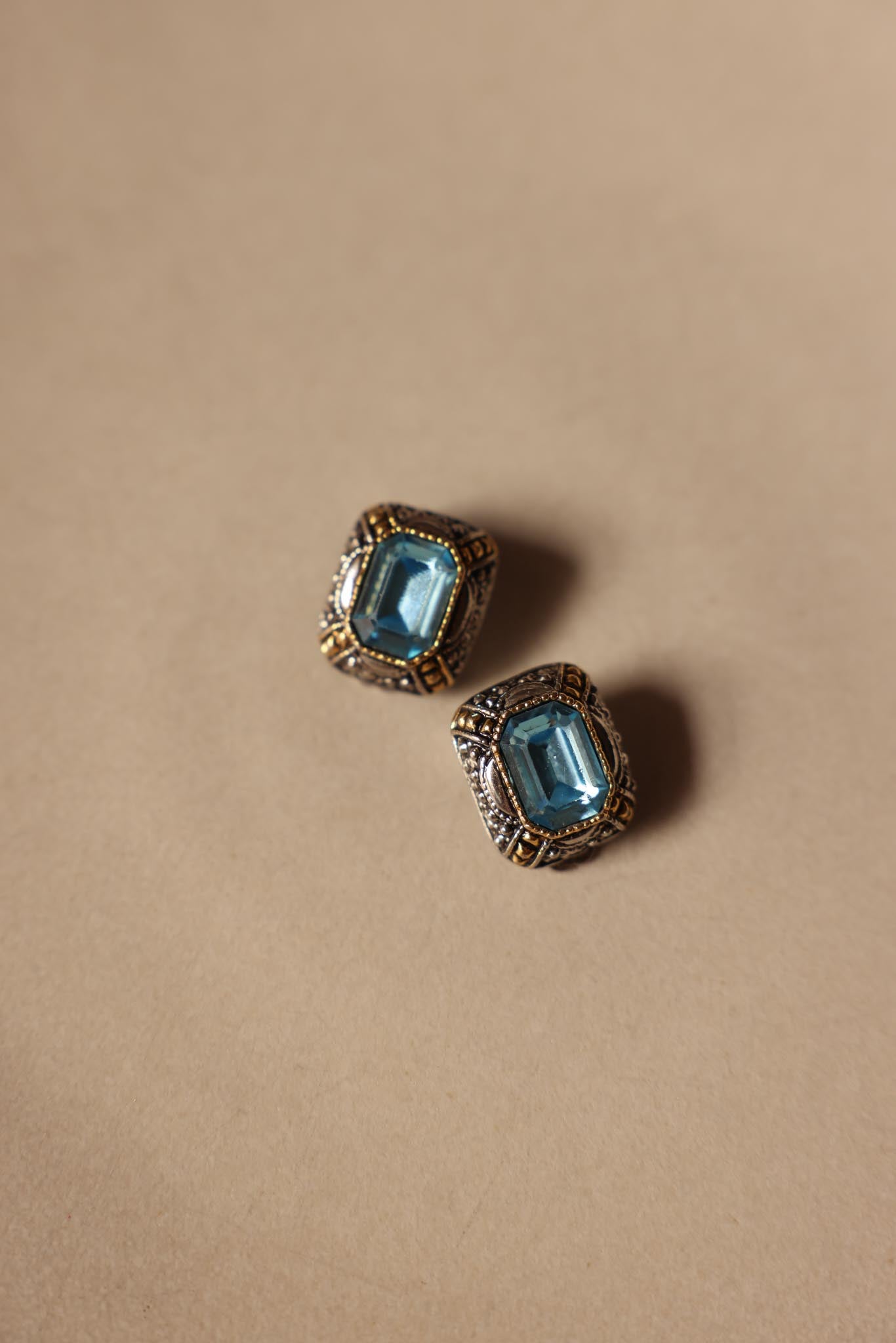 Two-Tone Blue Faceted Clip-On Earrings