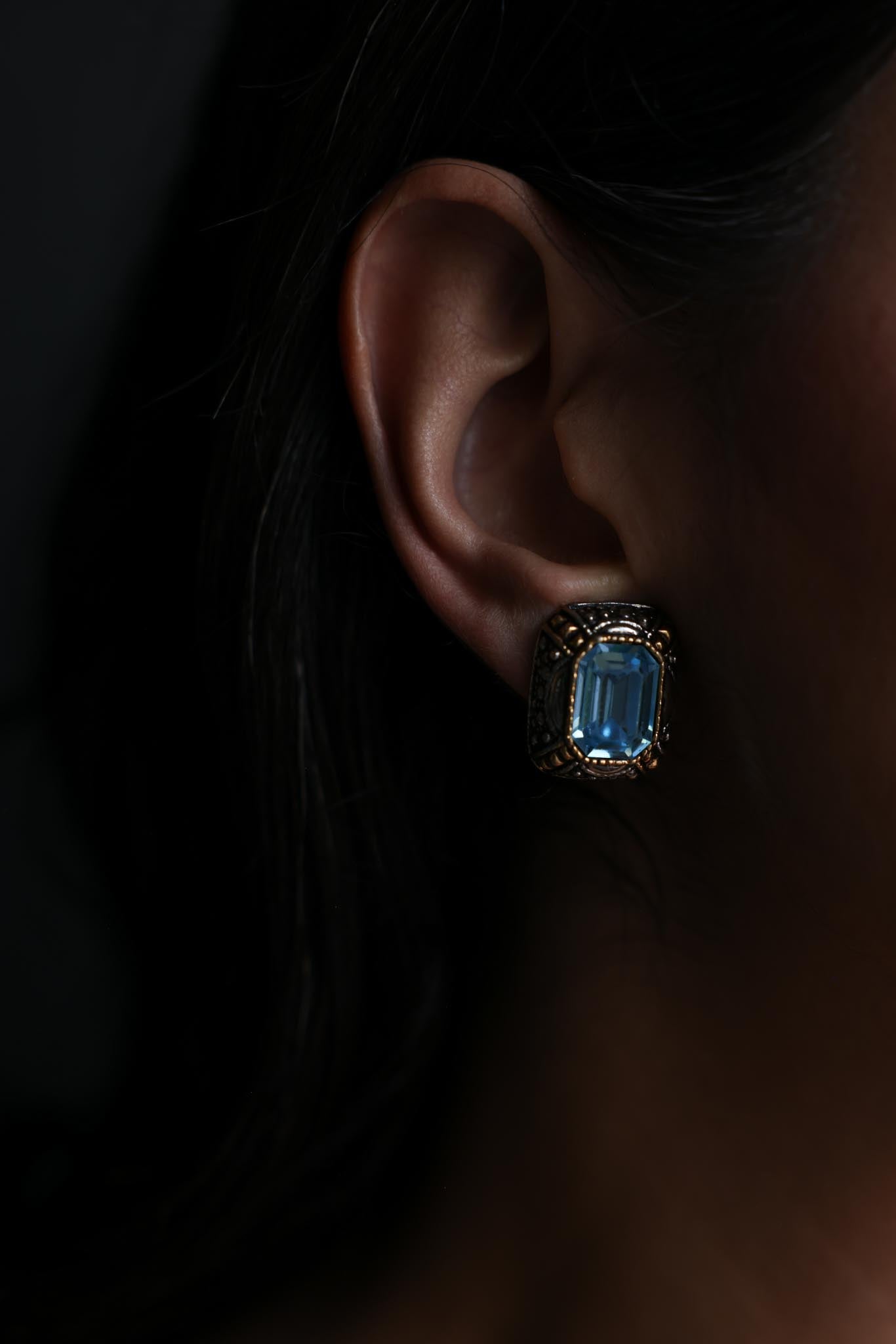 Two-Tone Blue Faceted Clip-On Earrings