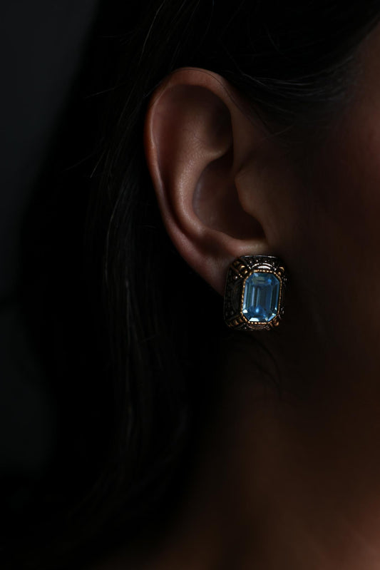 Two-Tone Blue Faceted Clip-On Earrings
