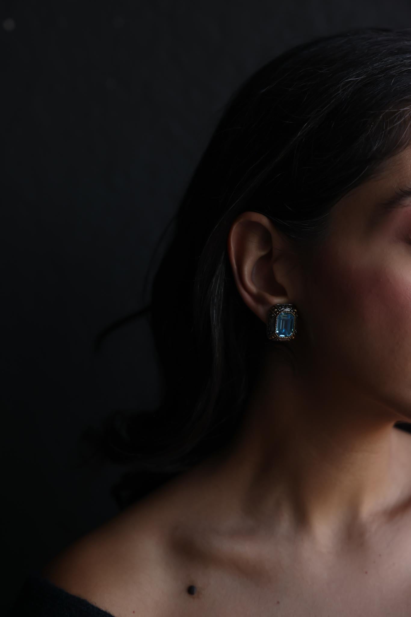 Two-Tone Blue Faceted Clip-On Earrings