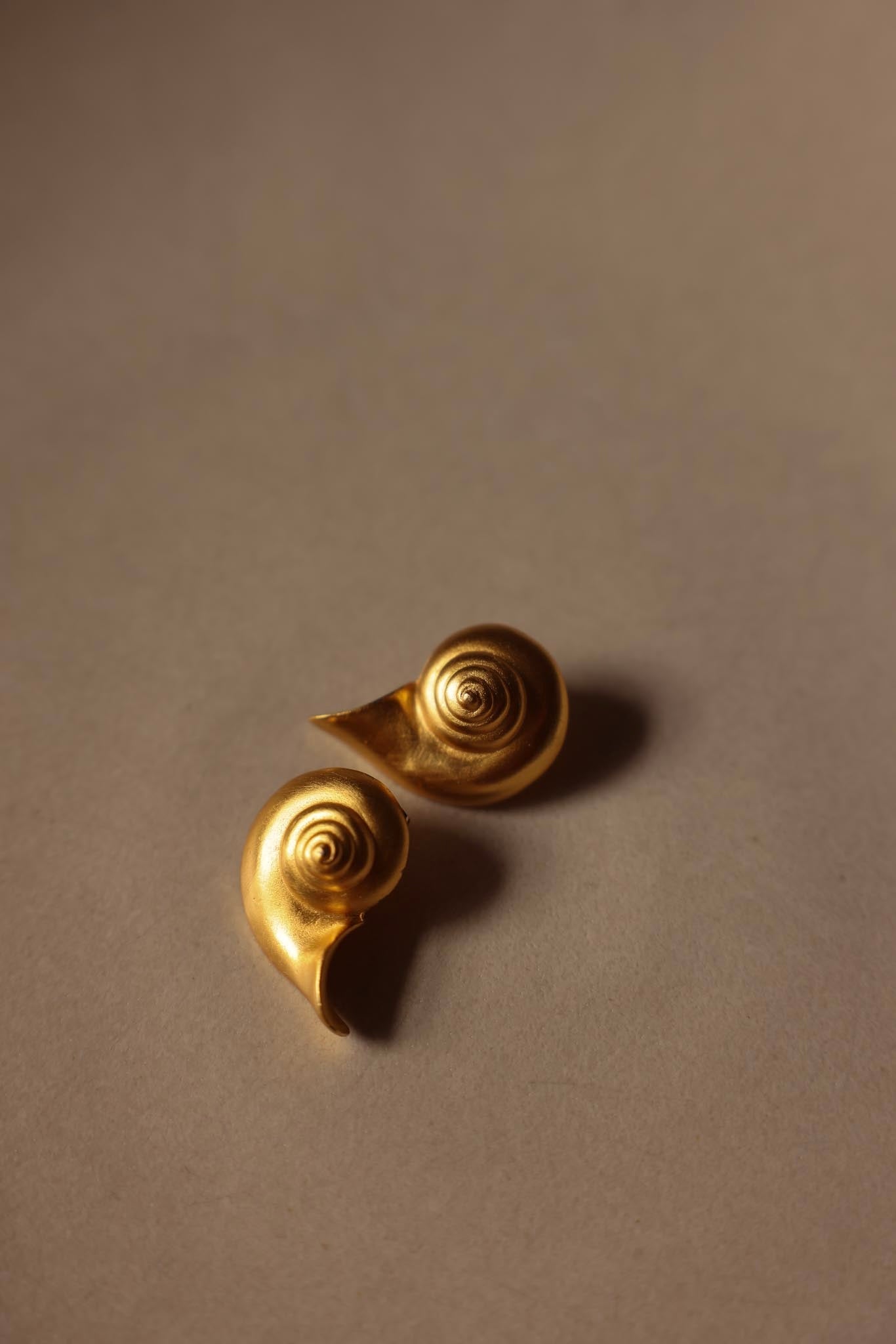 Matte Gold Spiral Pierced Earrings (Signed MFA)