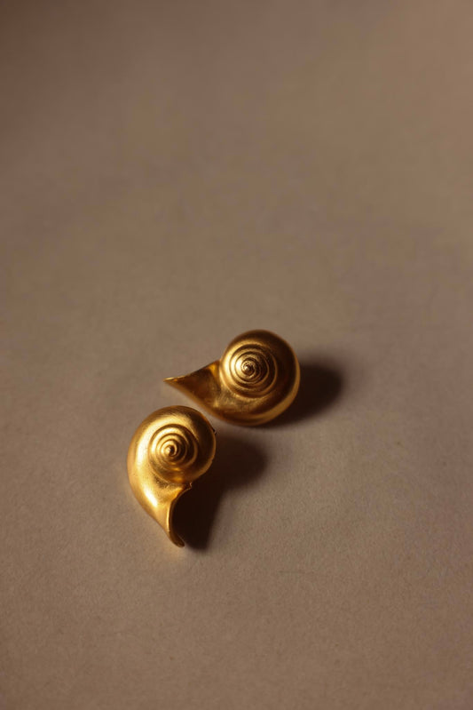 Matte Gold Spiral Pierced Earrings (Signed MFA)