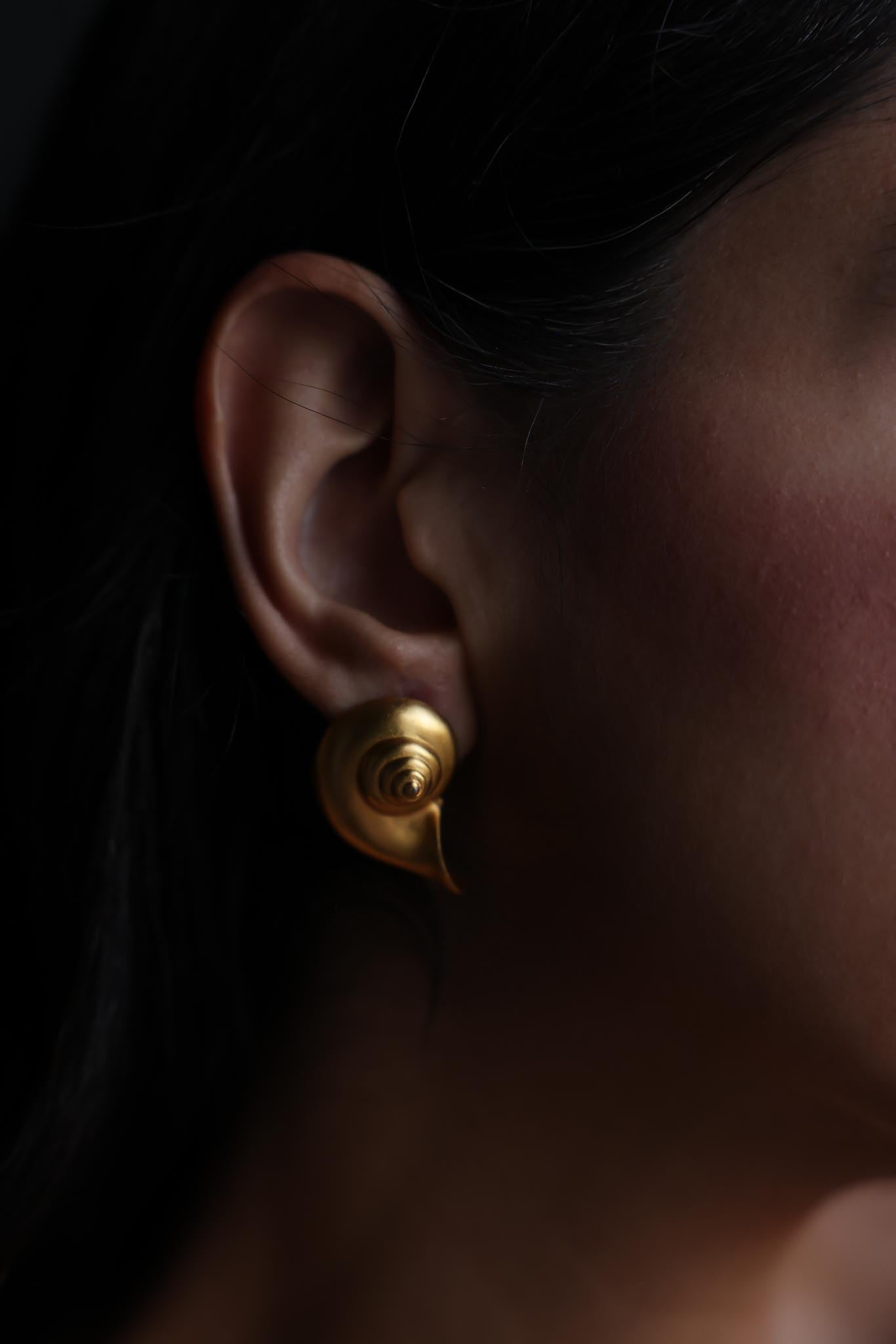 Matte Gold Spiral Pierced Earrings (Signed MFA)