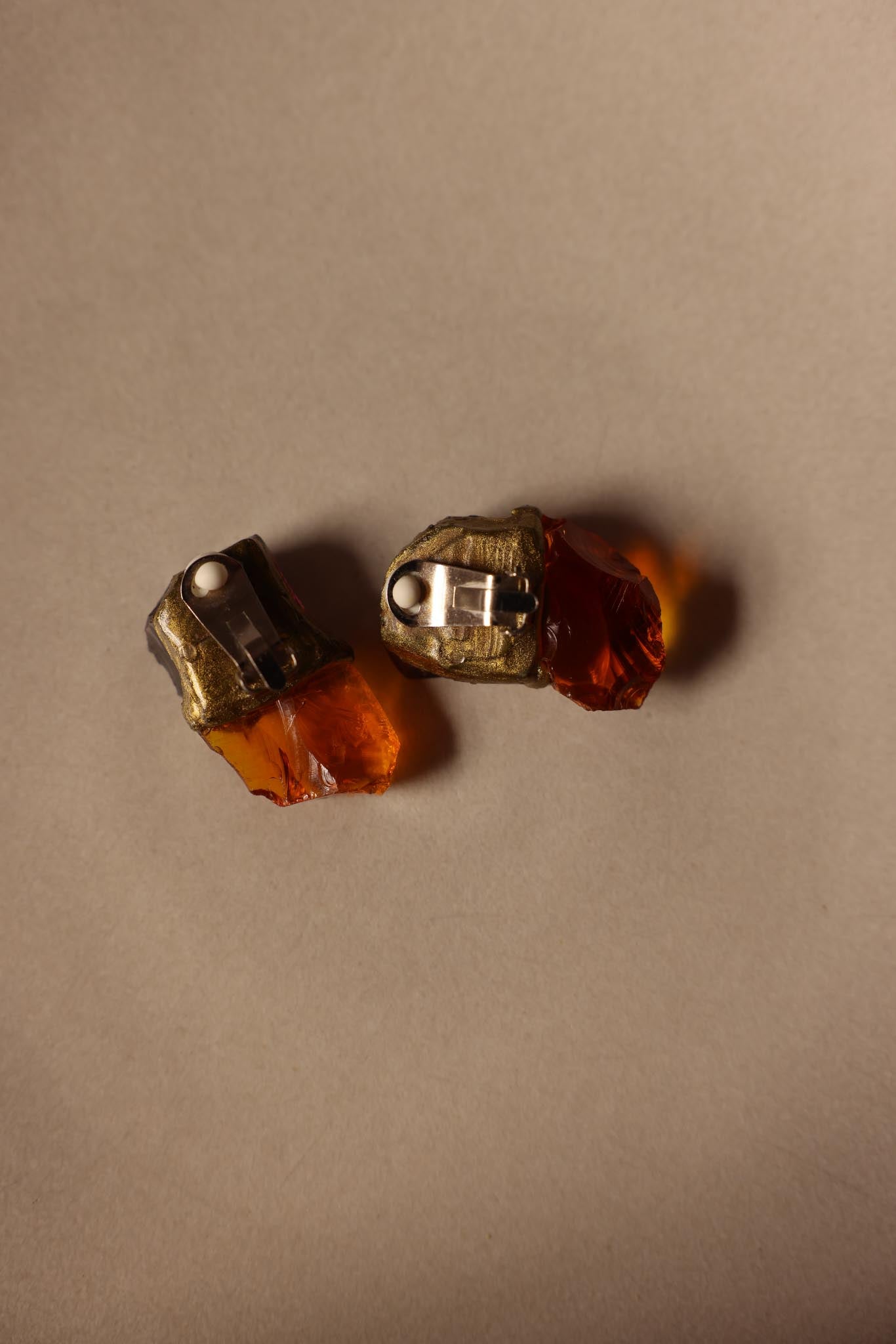 Amber and Plum Sculptural Clip-On Earrings