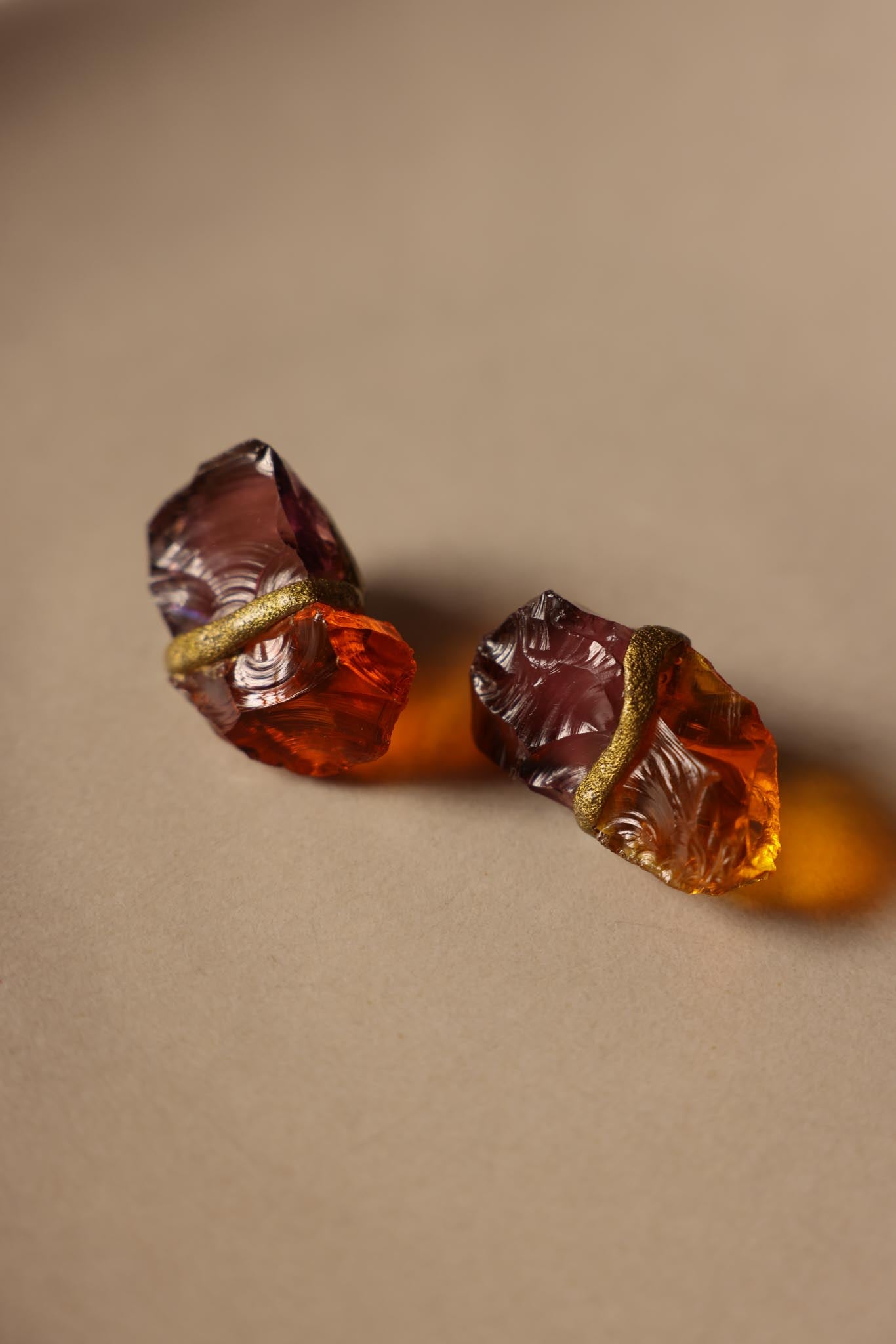 Amber and Plum Sculptural Clip-On Earrings