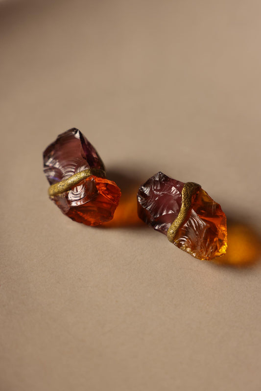 Amber and Plum Sculptural Clip-On Earrings