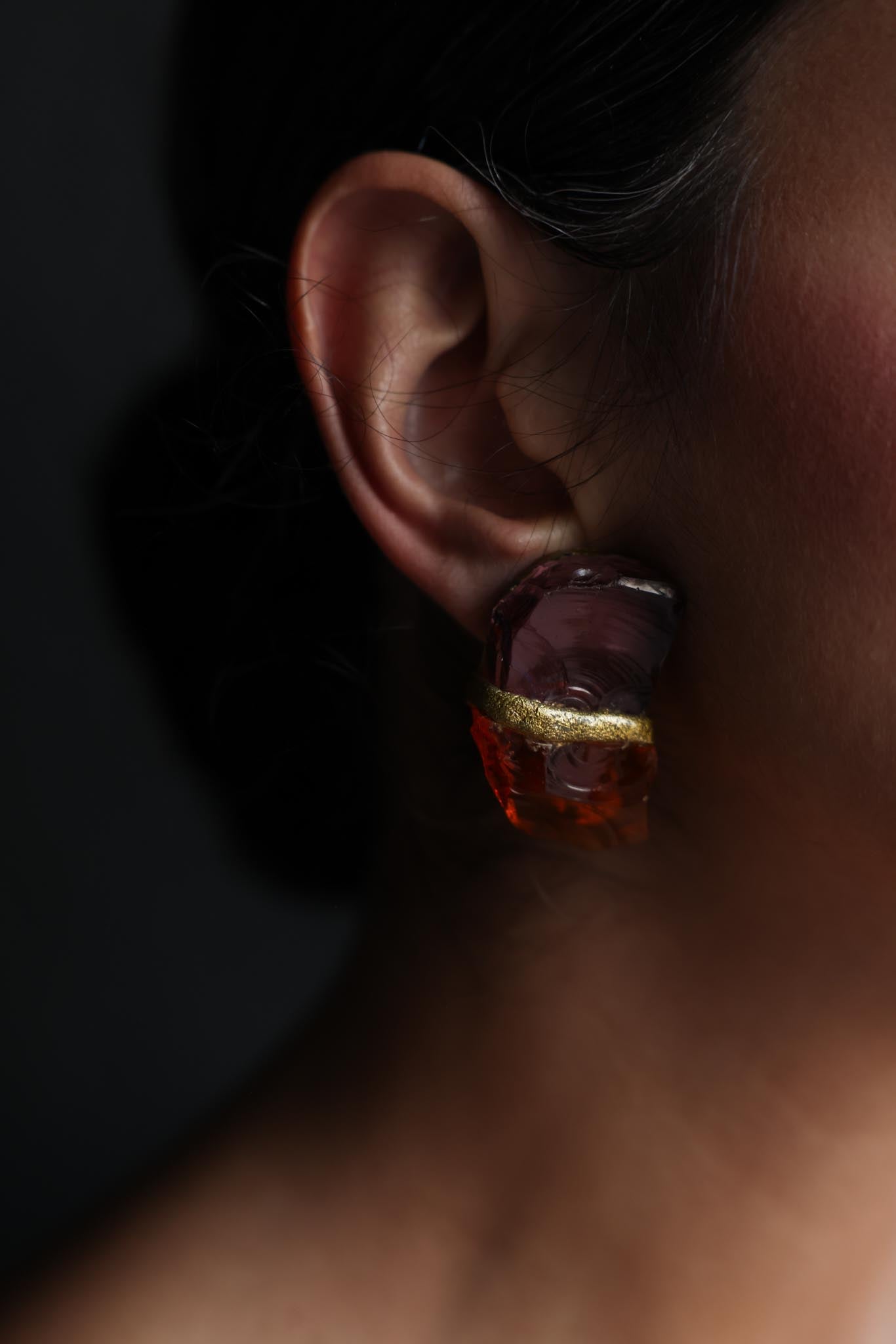Amber and Plum Sculptural Clip-On Earrings