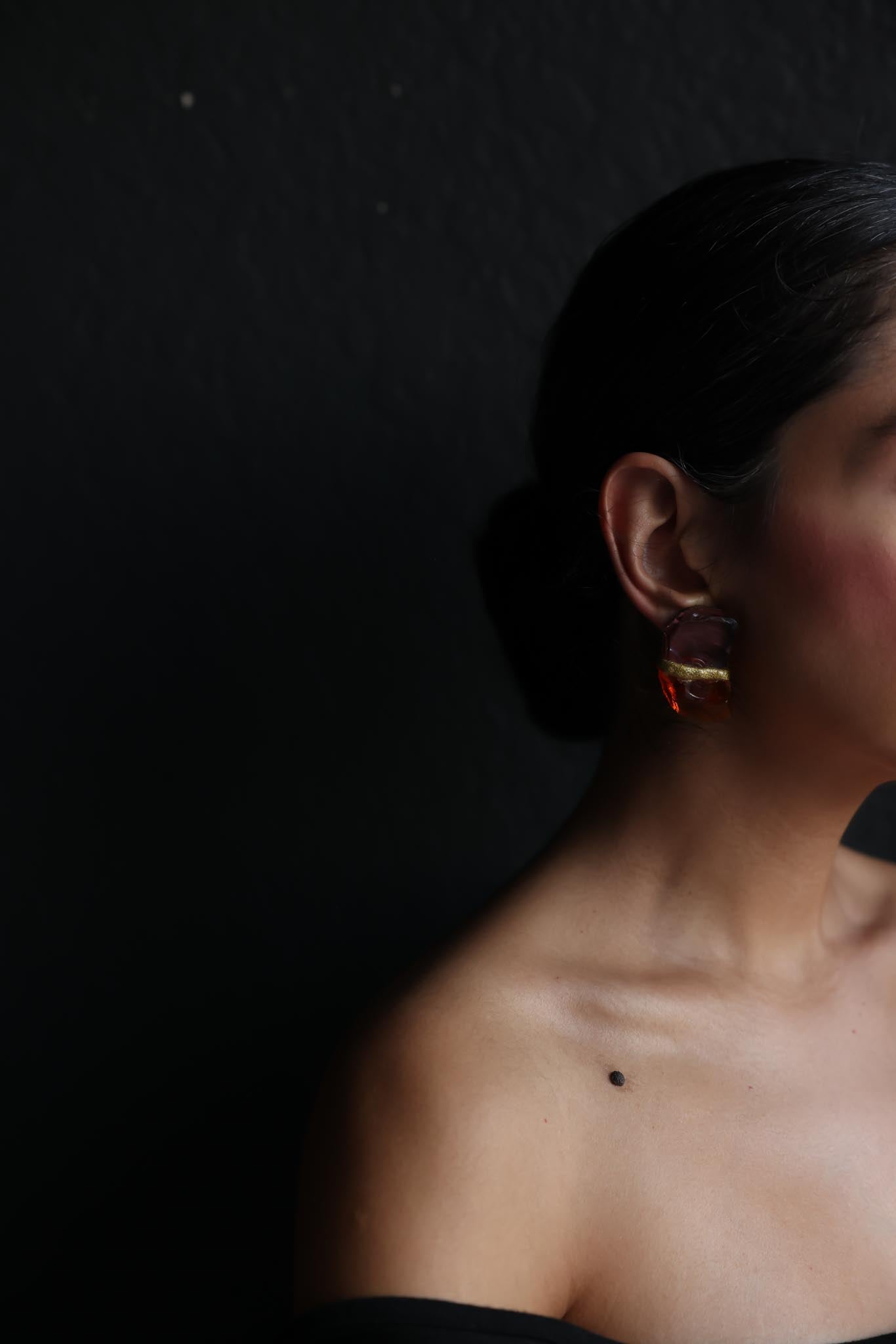Amber and Plum Sculptural Clip-On Earrings