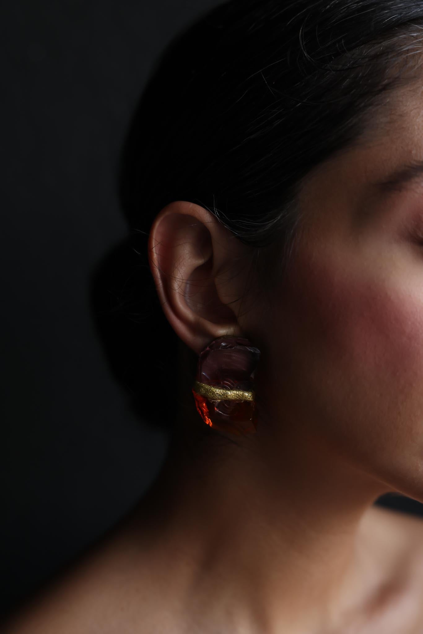 Amber and Plum Sculptural Clip-On Earrings