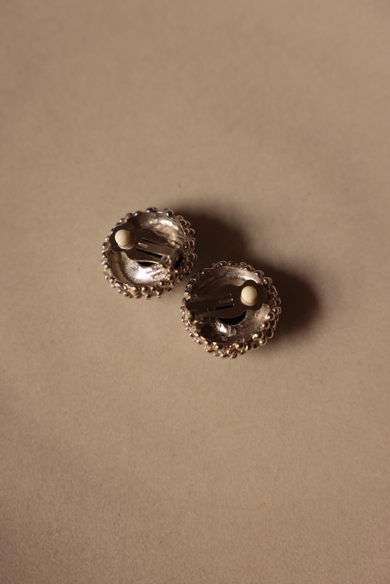 Silver-Tone Black Cabochon Clip-On Earrings