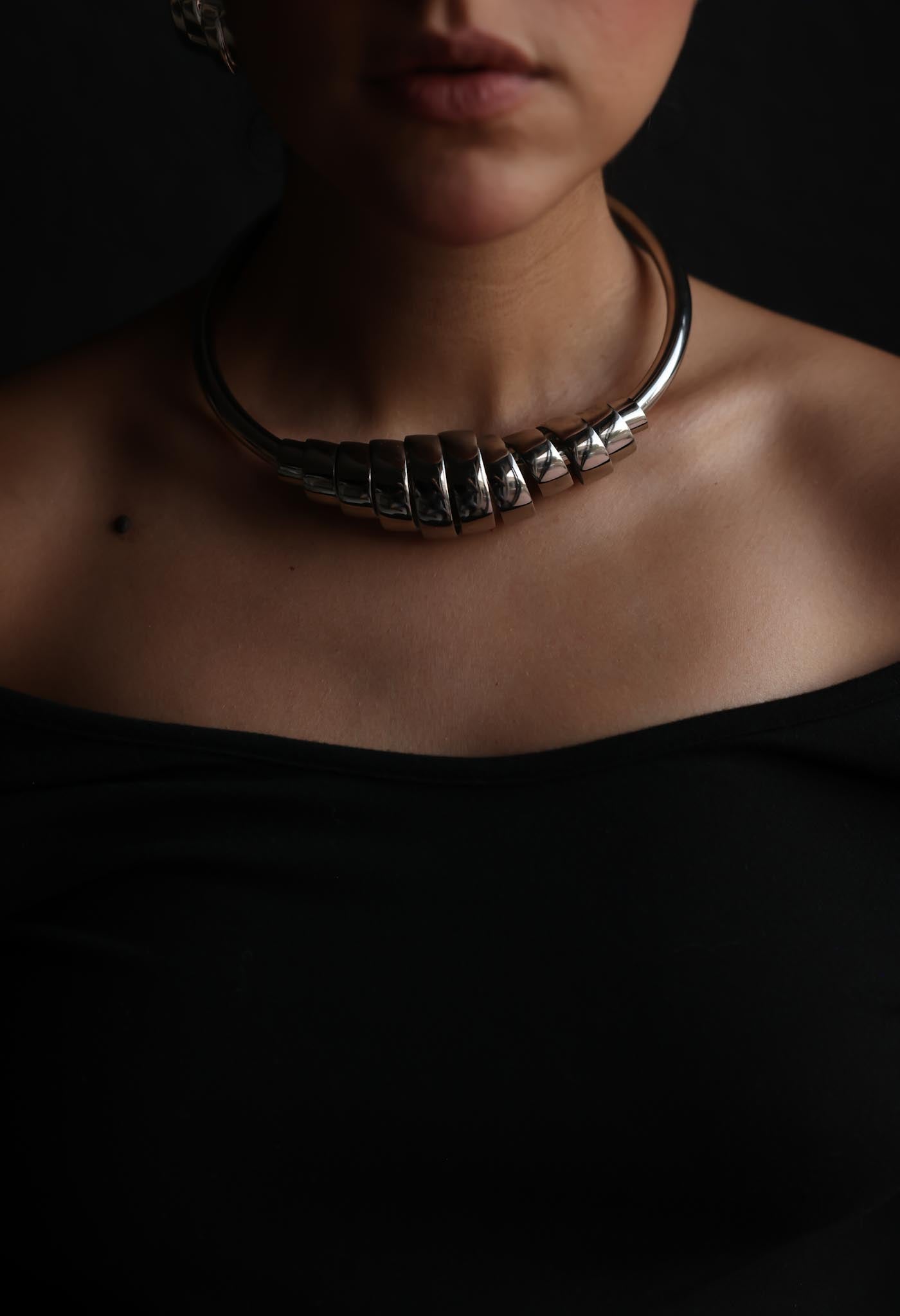 Silver-Tone Sculptural Collar Necklace