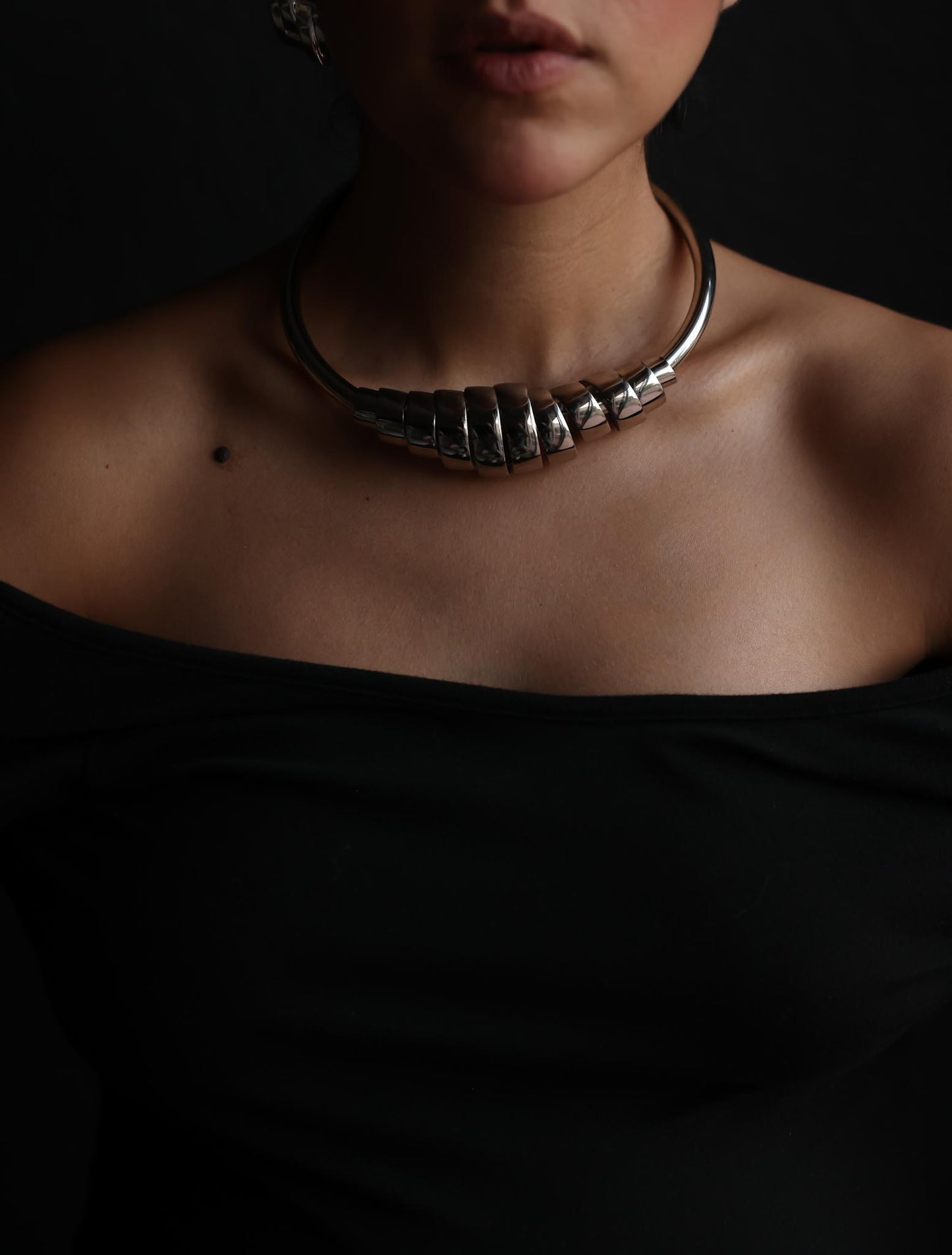 Silver-Tone Sculptural Collar Necklace