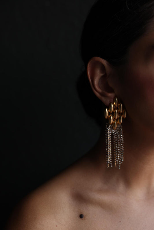 Matte Gold Rhinestone Cascade Clip-On Earrings