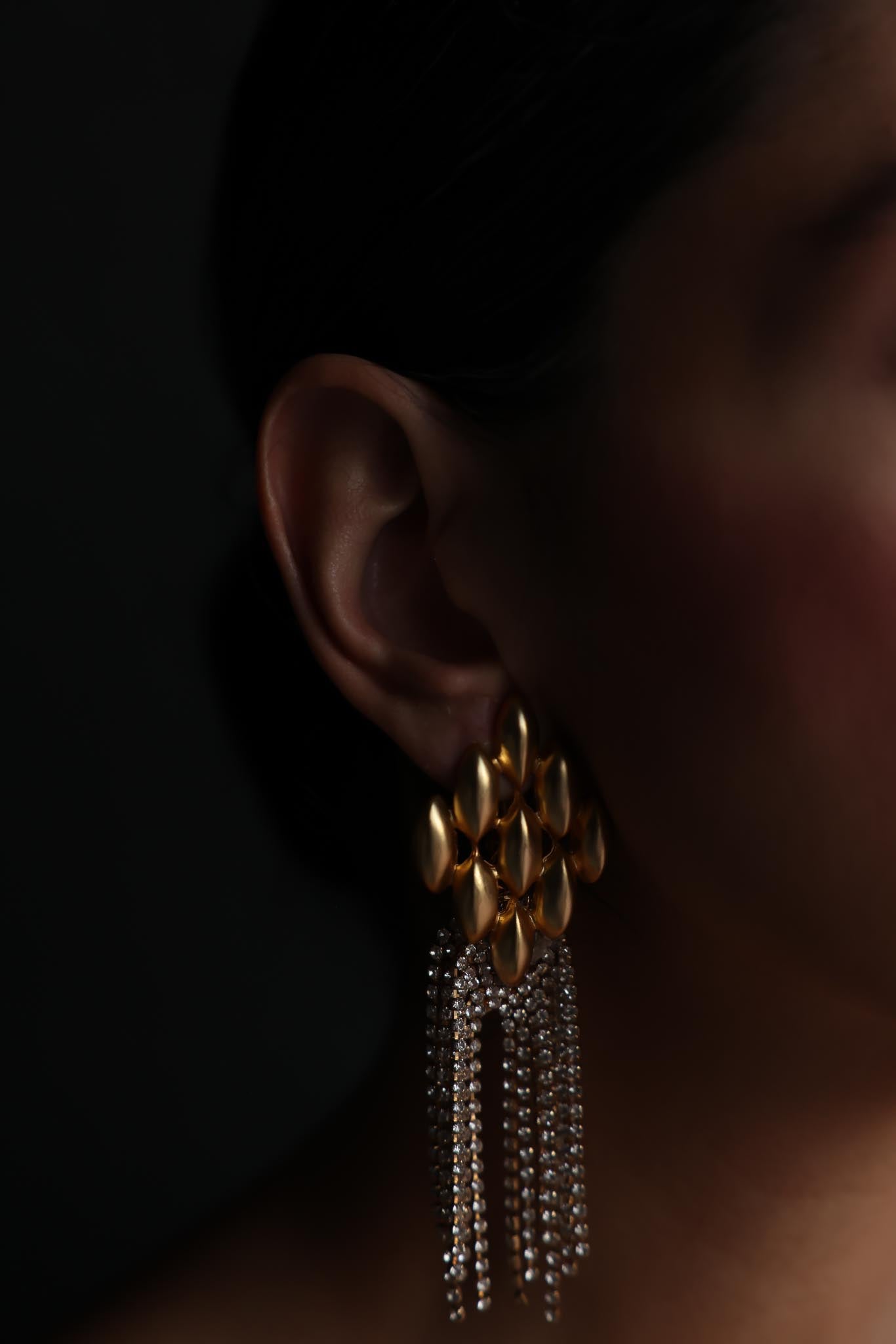 Matte Gold Rhinestone Cascade Clip-On Earrings