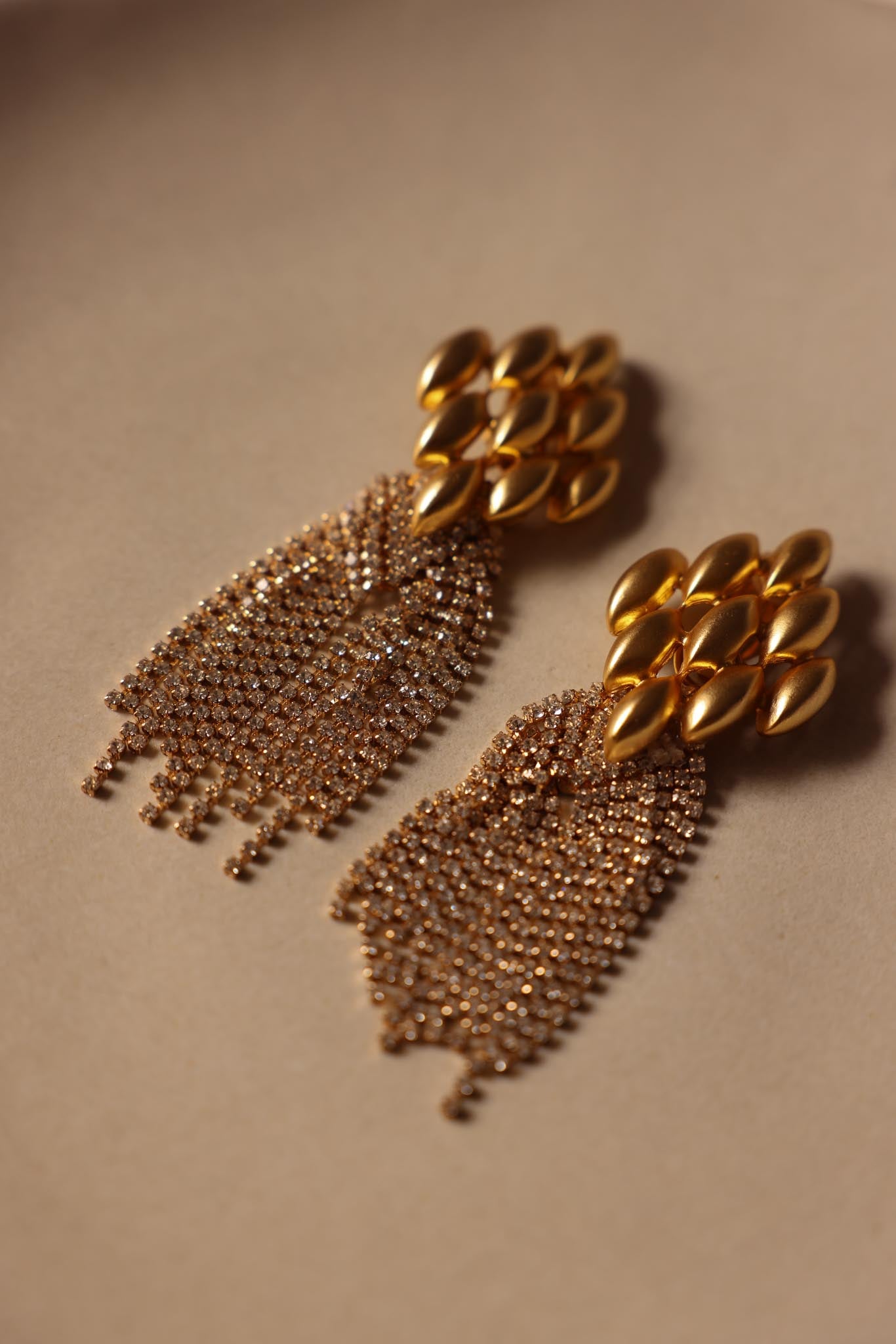 Matte Gold Rhinestone Cascade Clip-On Earrings