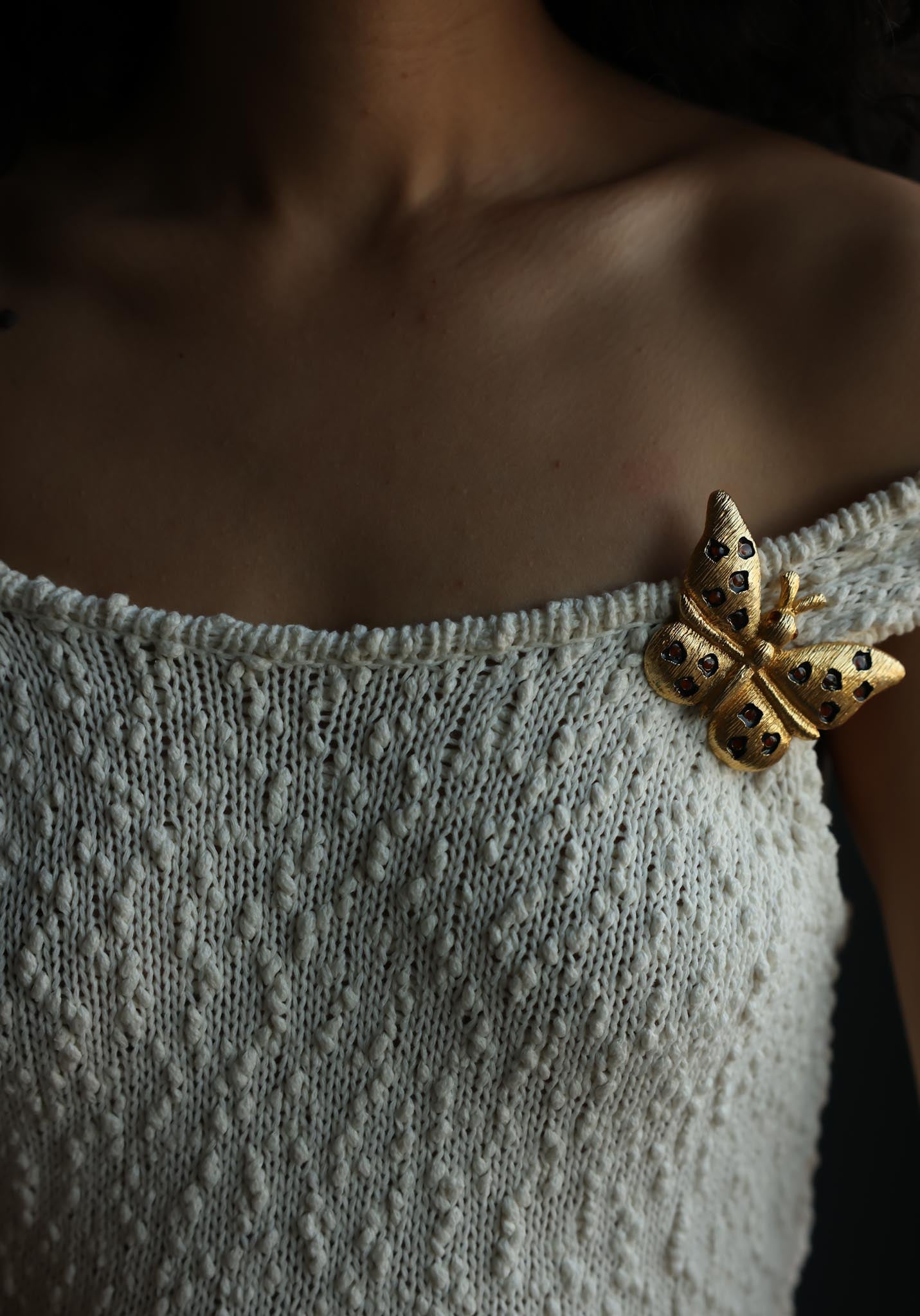 Gold-Tone Butterfly Brooch with Enamel and Rhinestone Details