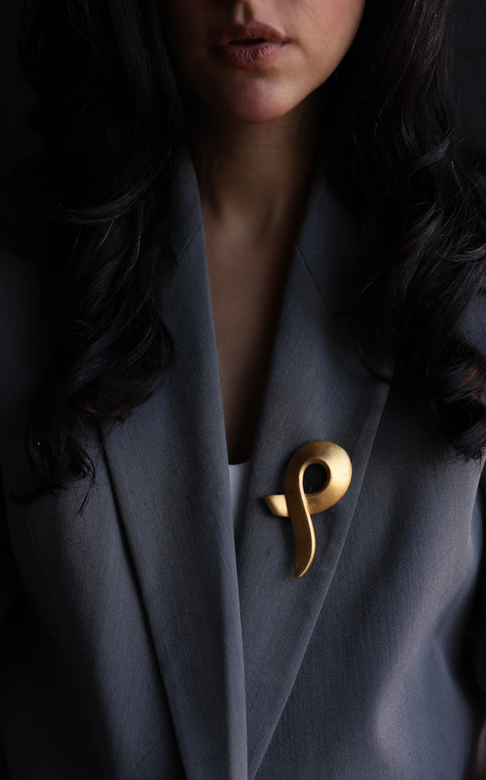 Matte Gold Modernist Ribbon Brooch