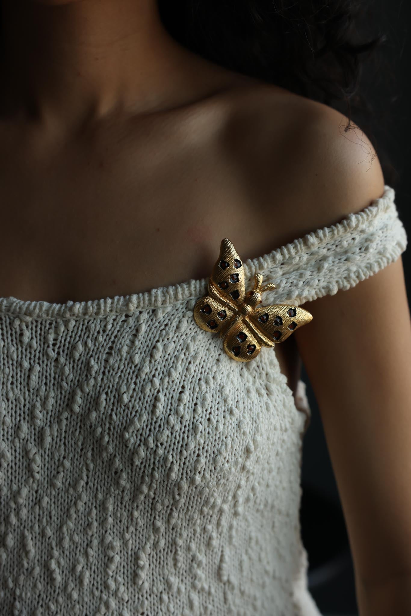 Gold-Tone Butterfly Brooch with Enamel and Rhinestone Details