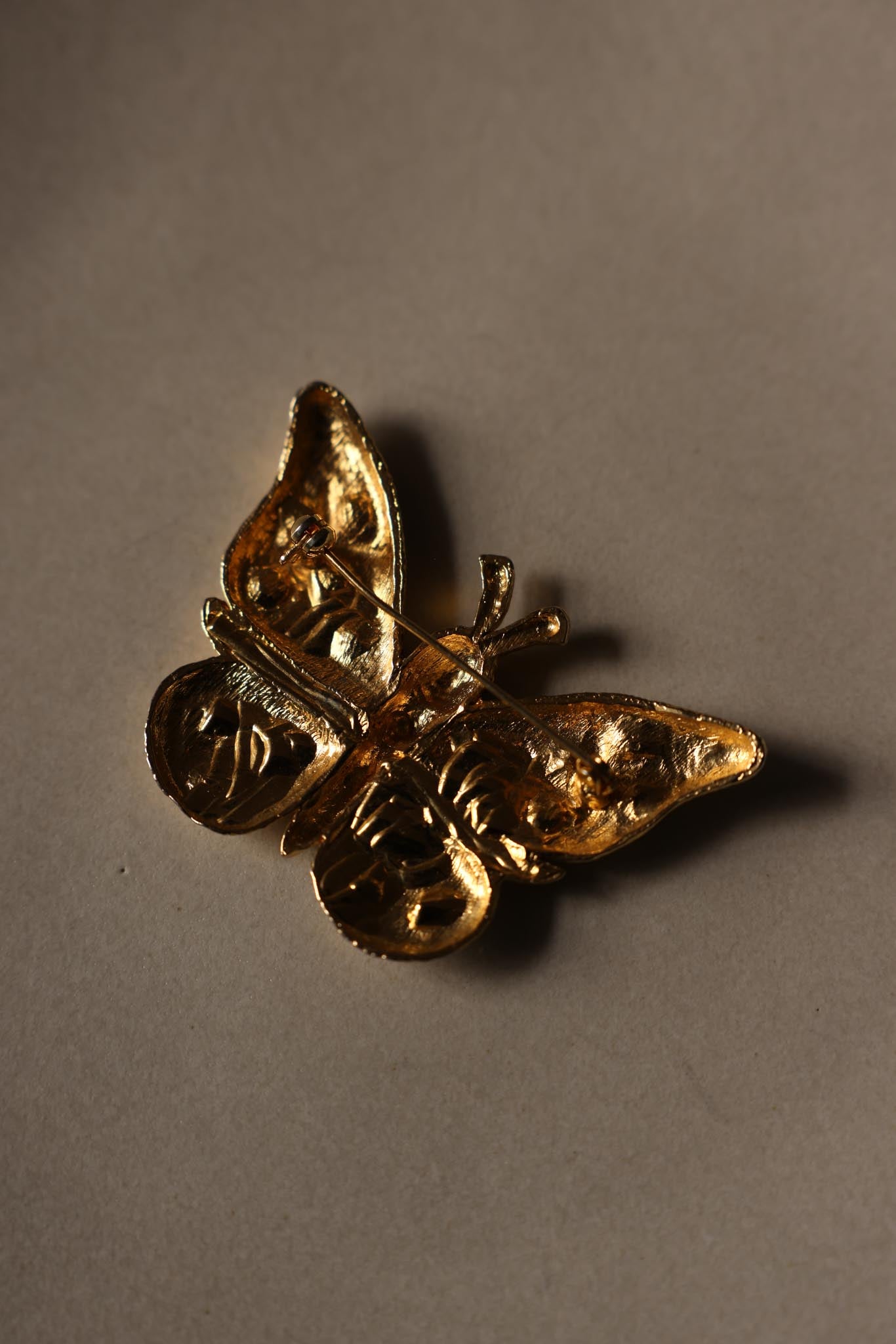 Gold-Tone Butterfly Brooch with Enamel and Rhinestone Details