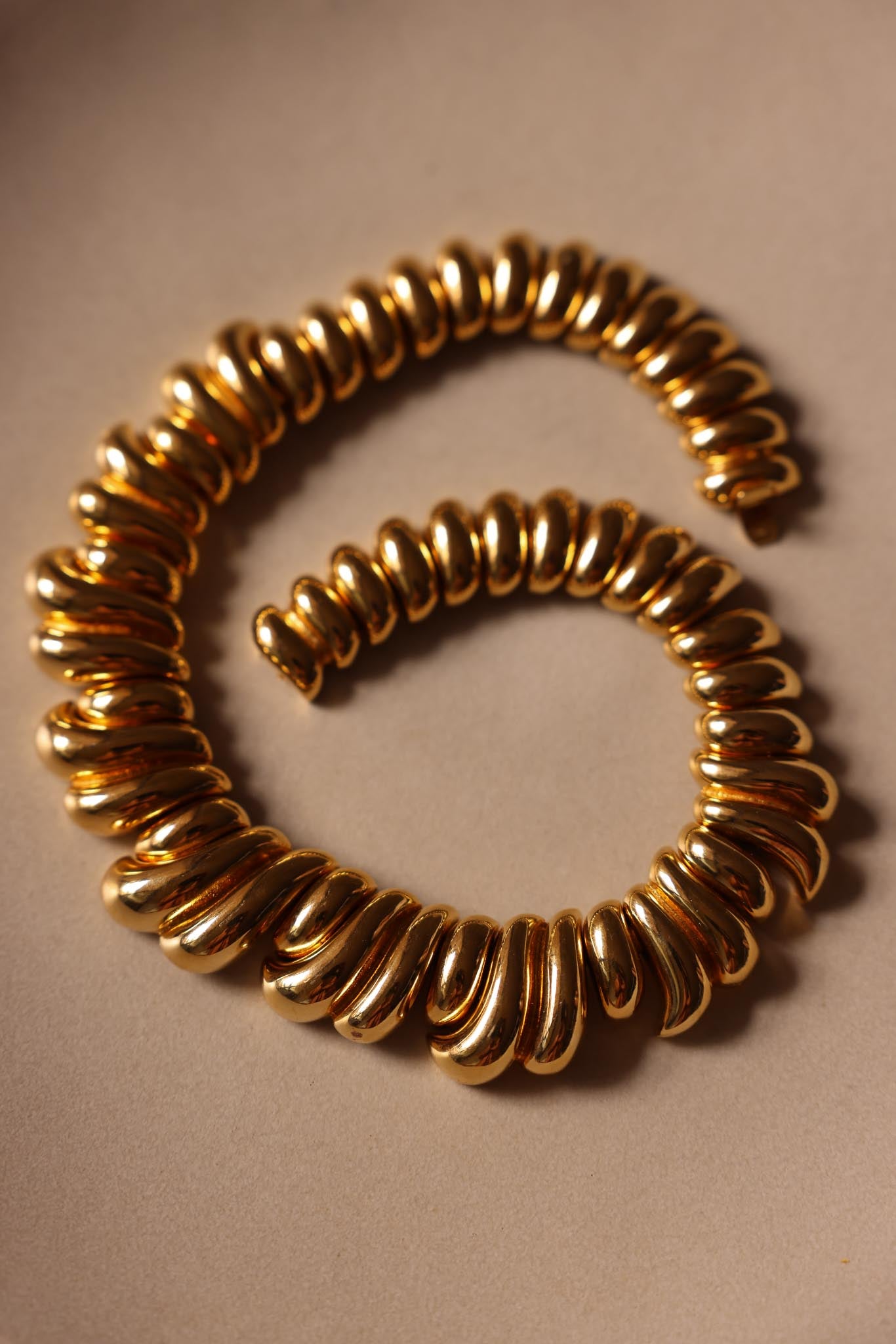 Gold-Tone Sculptural Coil Necklace (Unsigned Les Bernard, 1980s)