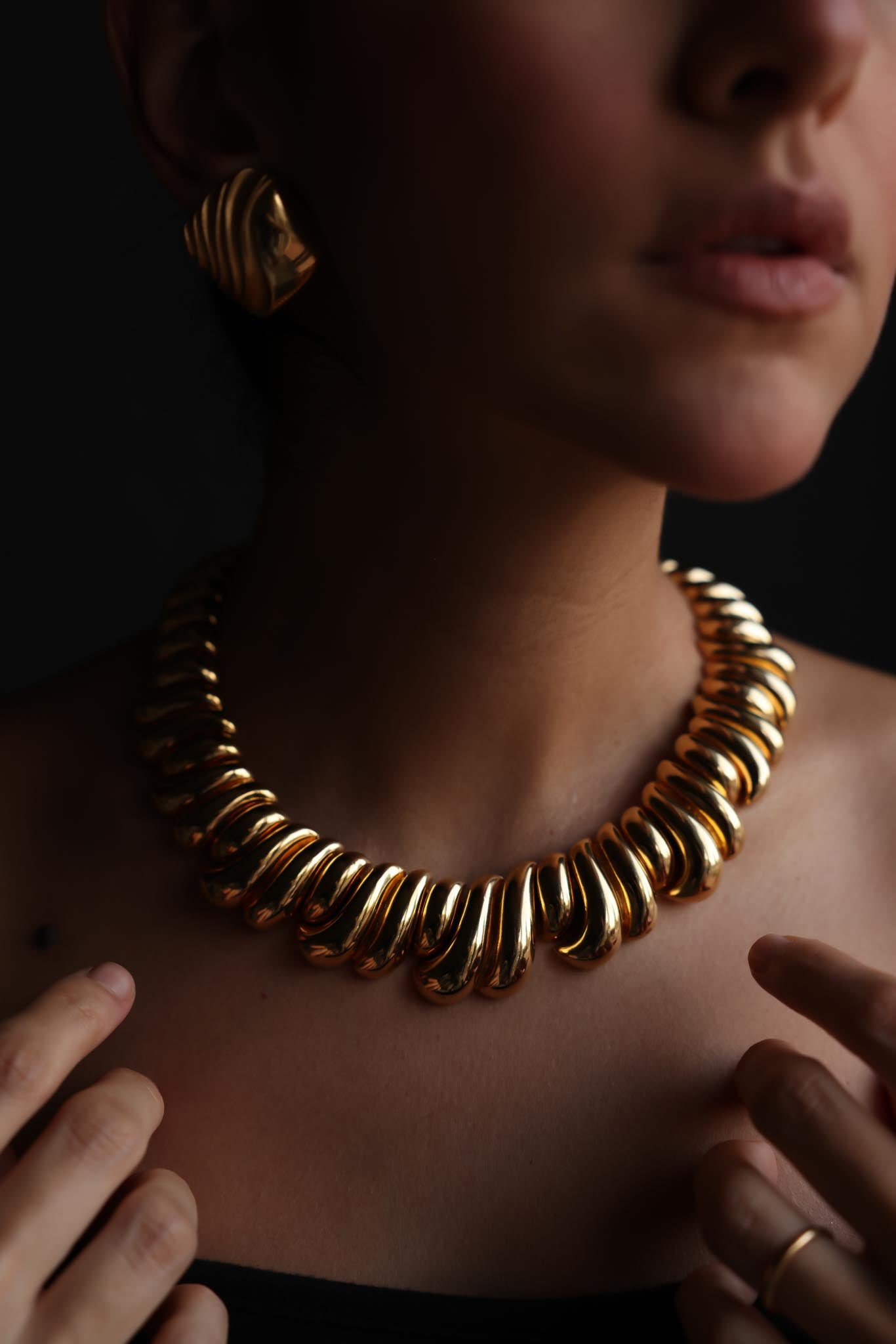 Gold-Tone Sculptural Coil Necklace (Unsigned Les Bernard, 1980s)