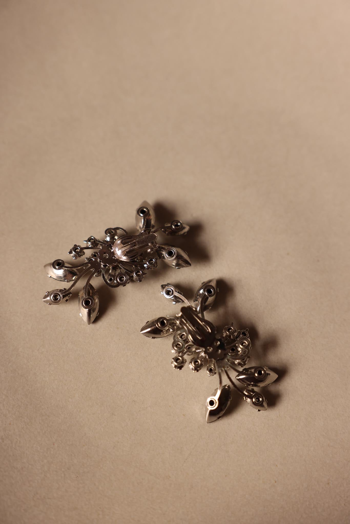 Silver-Tone Floral Rhinestone Clip-On Earrings