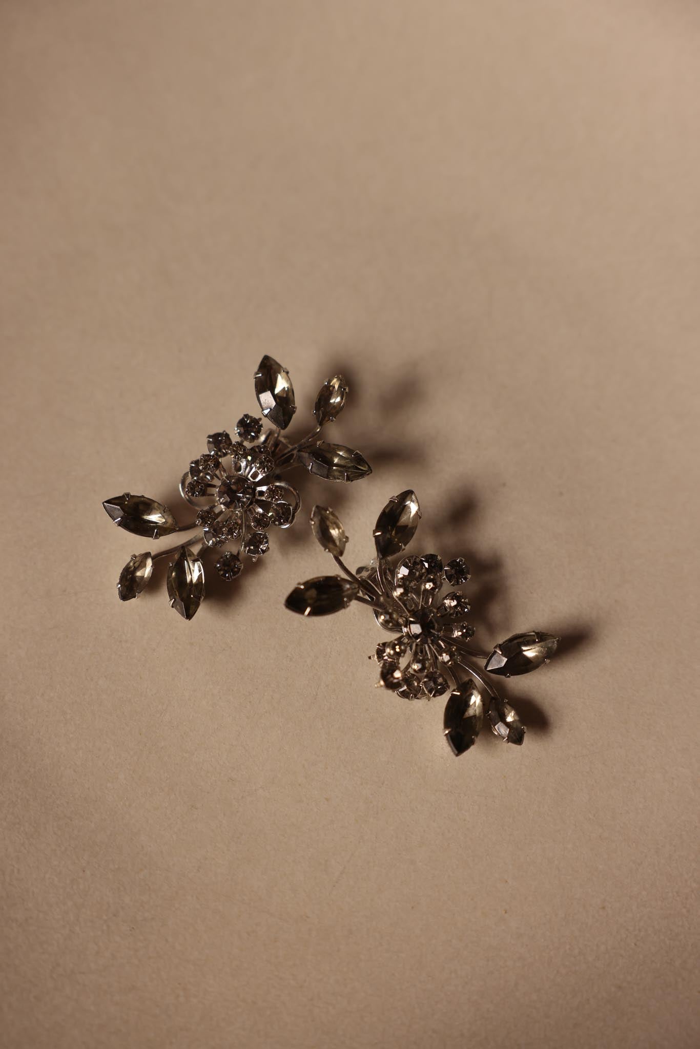 Silver-Tone Floral Rhinestone Clip-On Earrings
