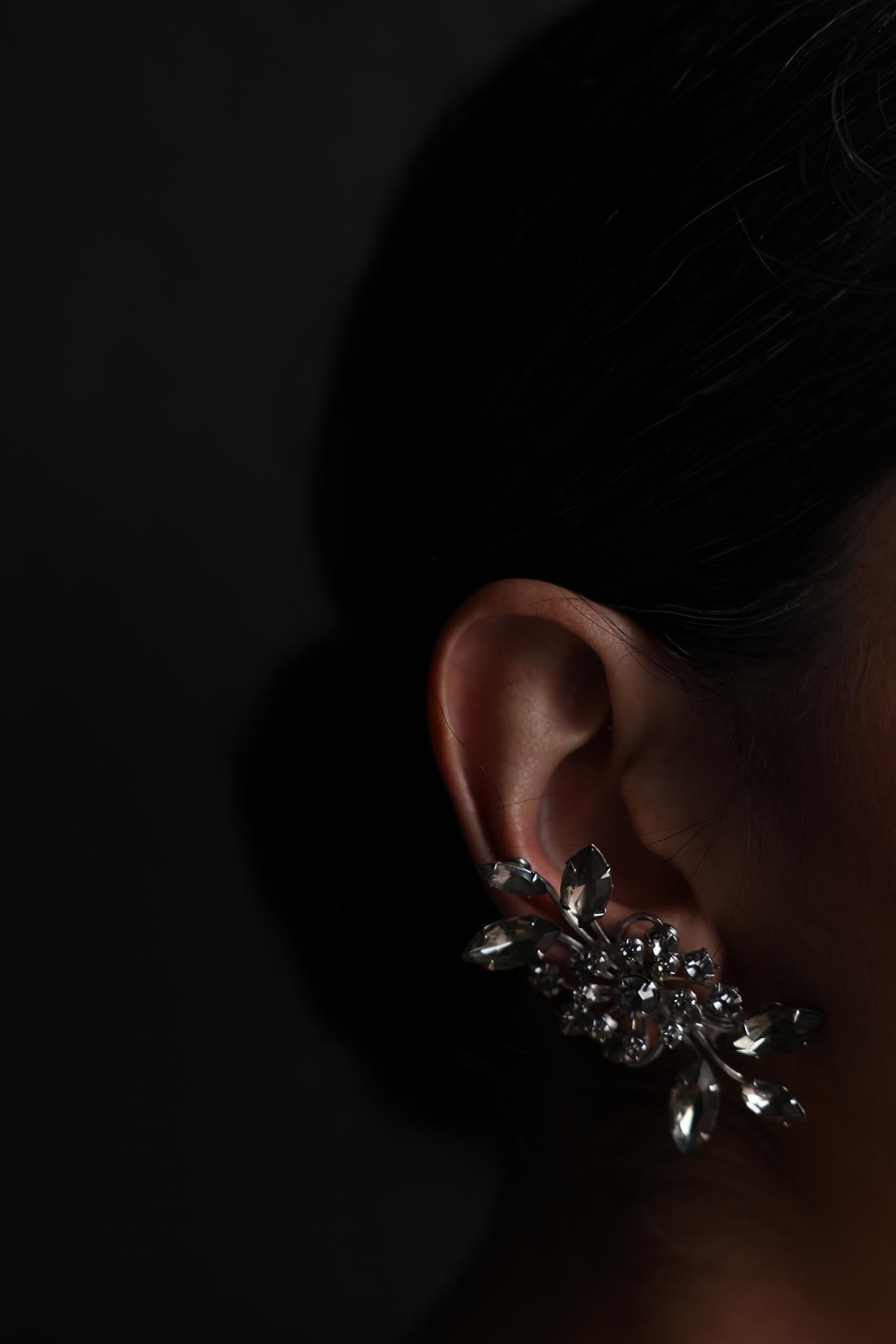 Silver-Tone Floral Rhinestone Clip-On Earrings