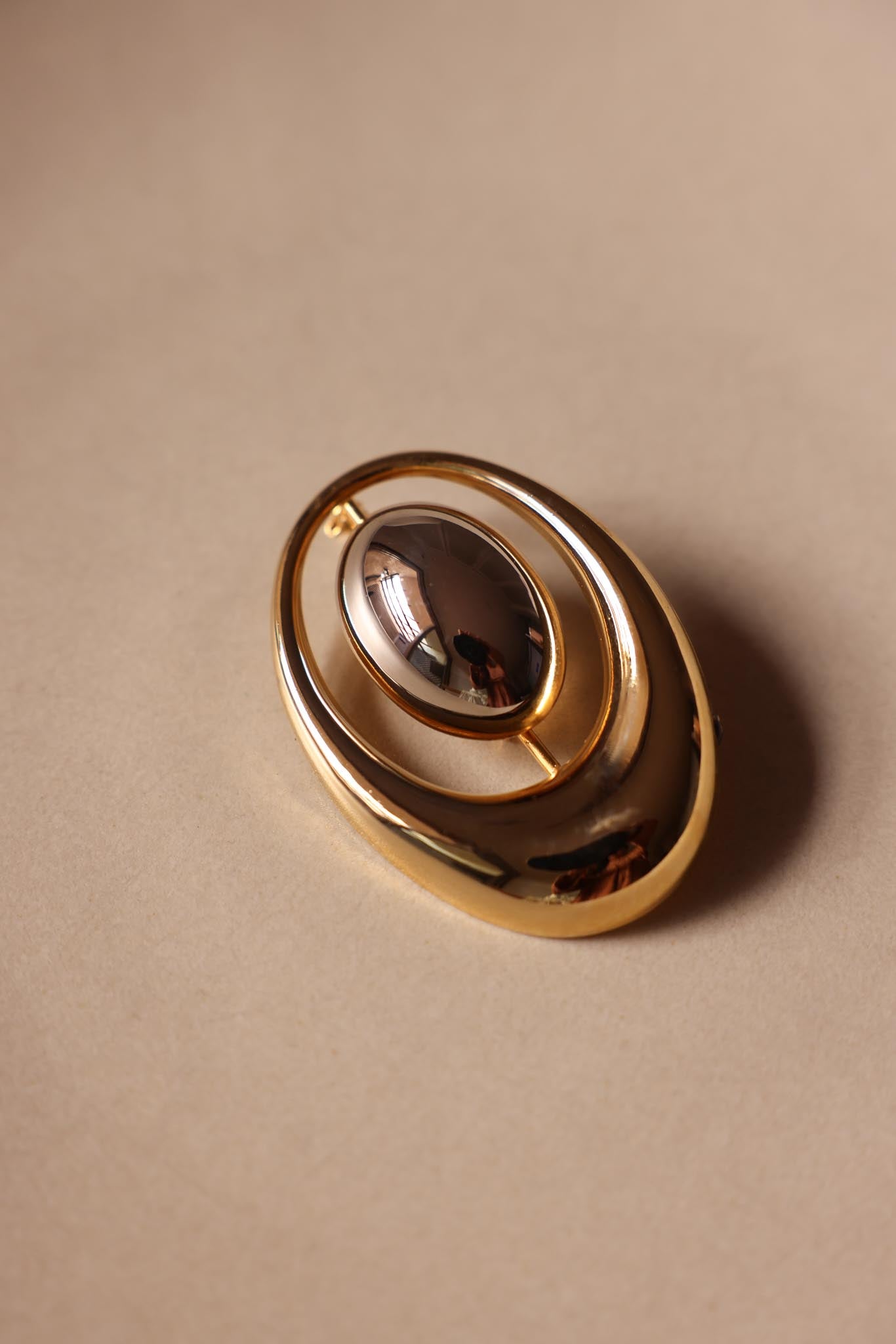 Two-Tone Oval Brooch with High-Polish Finish