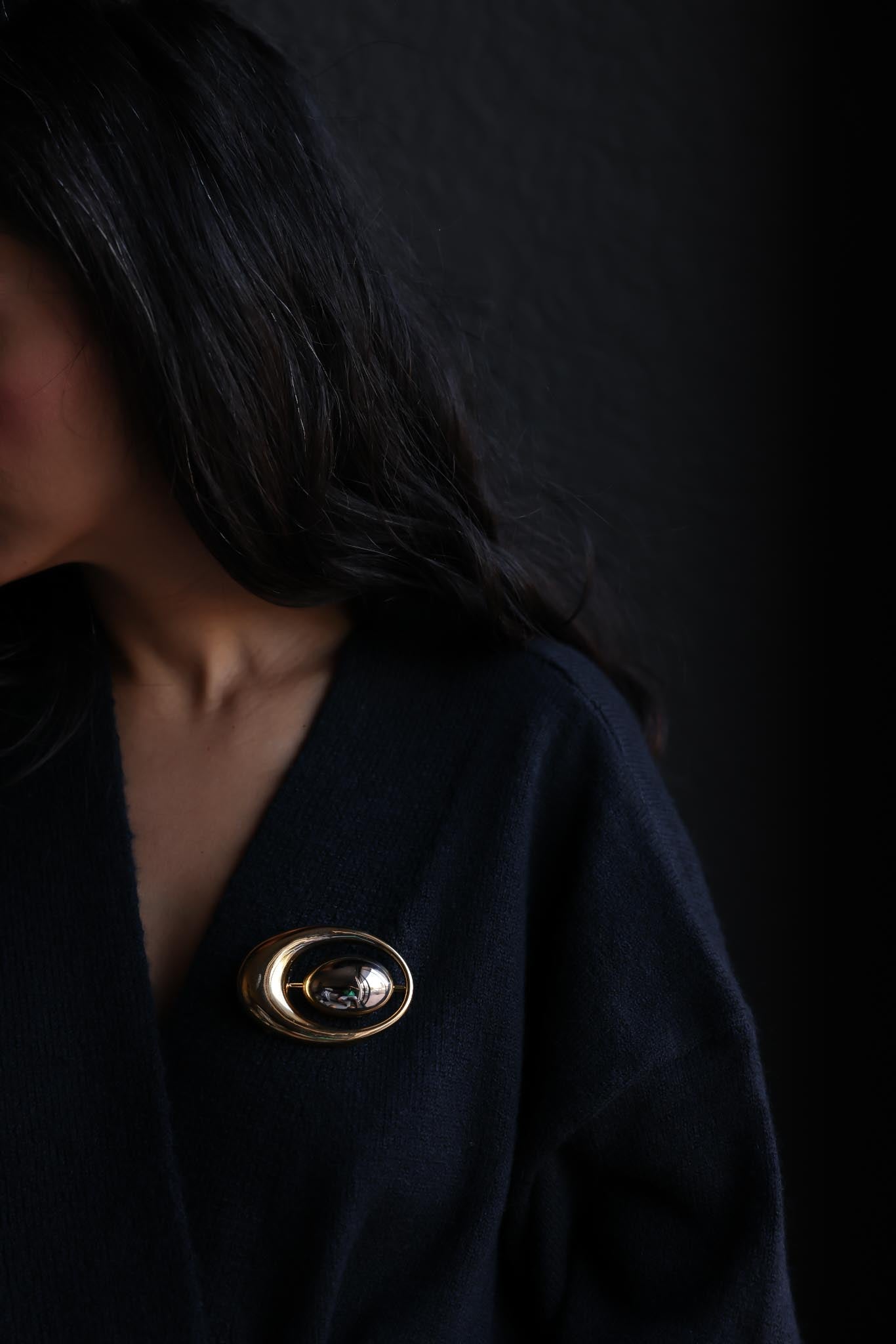 Two-Tone Oval Brooch with High-Polish Finish