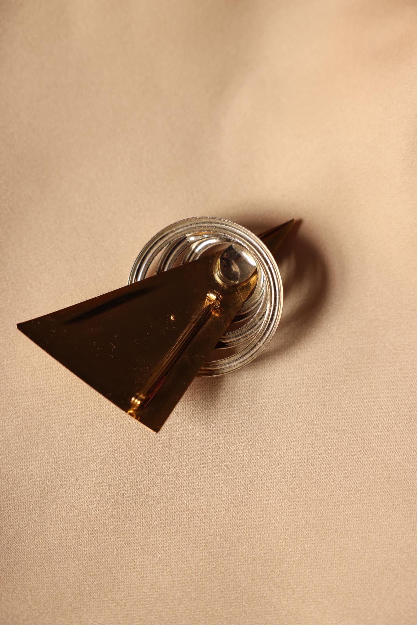 Abstract Matte Gold and Silver-Tone Geometric Brooch