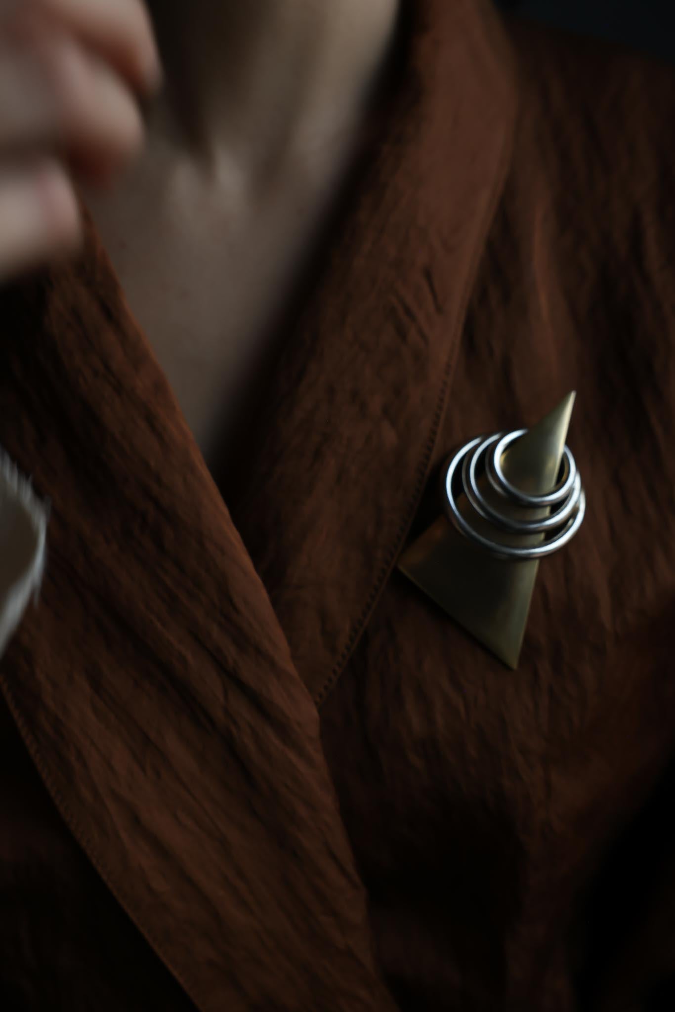 Abstract Matte Gold and Silver-Tone Geometric Brooch