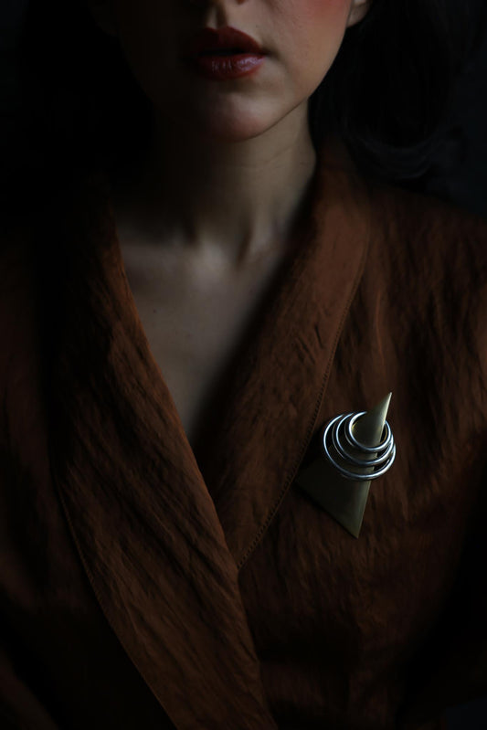 Abstract Matte Gold and Silver-Tone Geometric Brooch