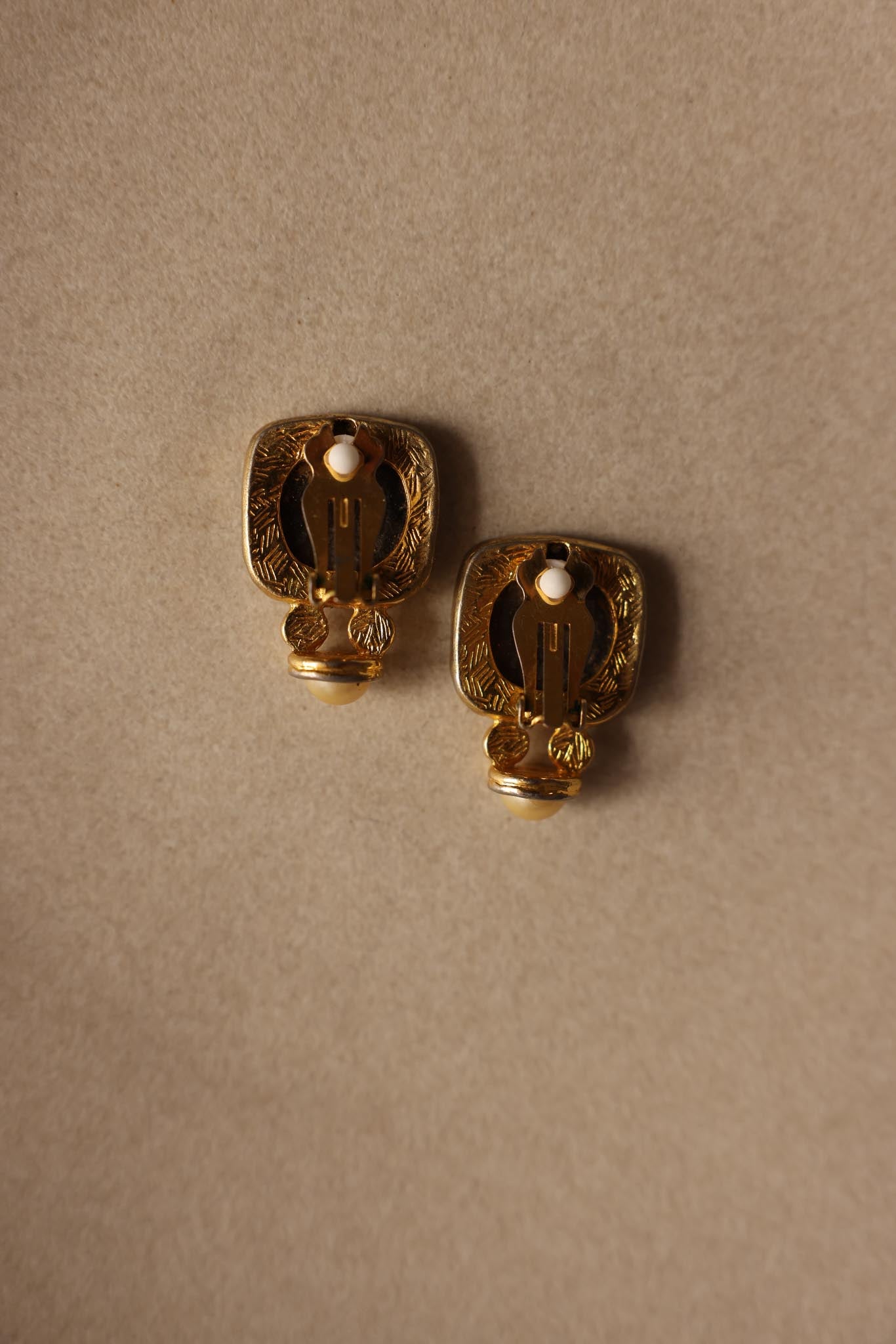 Coin Clip-On Earrings with Gold Plating and Faux Pearls|Vintage Baazaar 