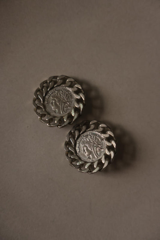 Silver-Tone Coin Medallion Clip-On Earrings