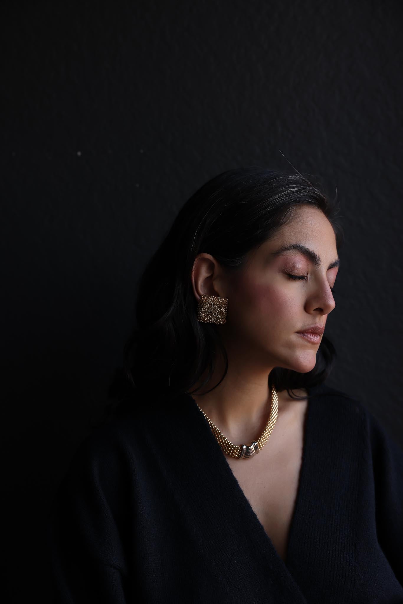 Gold-Tone Textured Square Clip-On Earrings