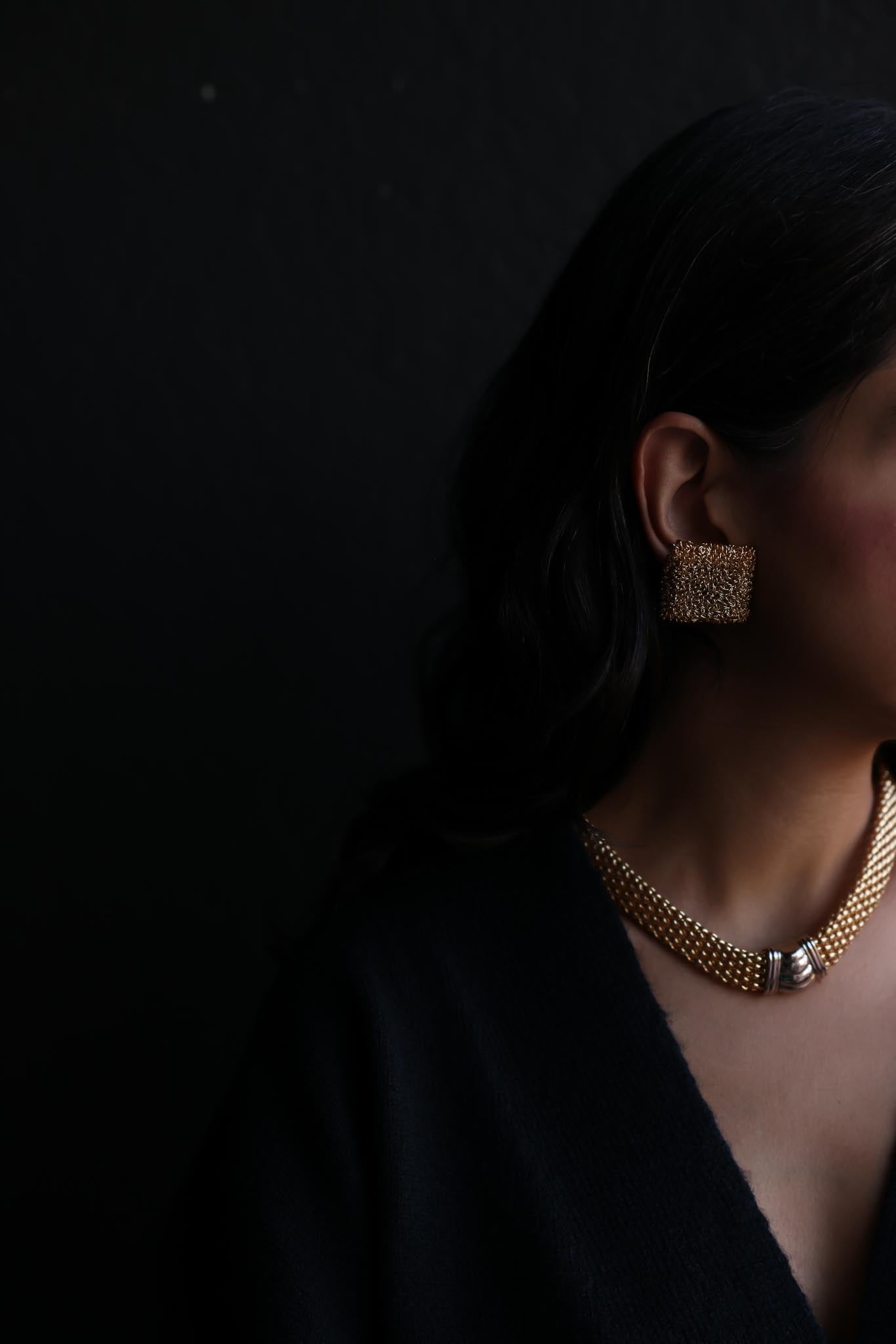 Gold-Tone Textured Square Clip-On Earrings