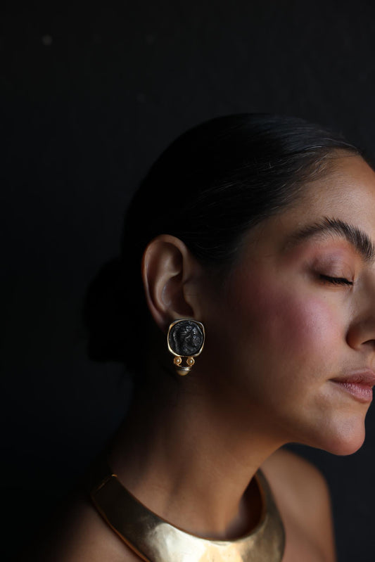 Coin Clip-On Earrings with Gold Plating and Faux Pearls|Vintage Baazaar 