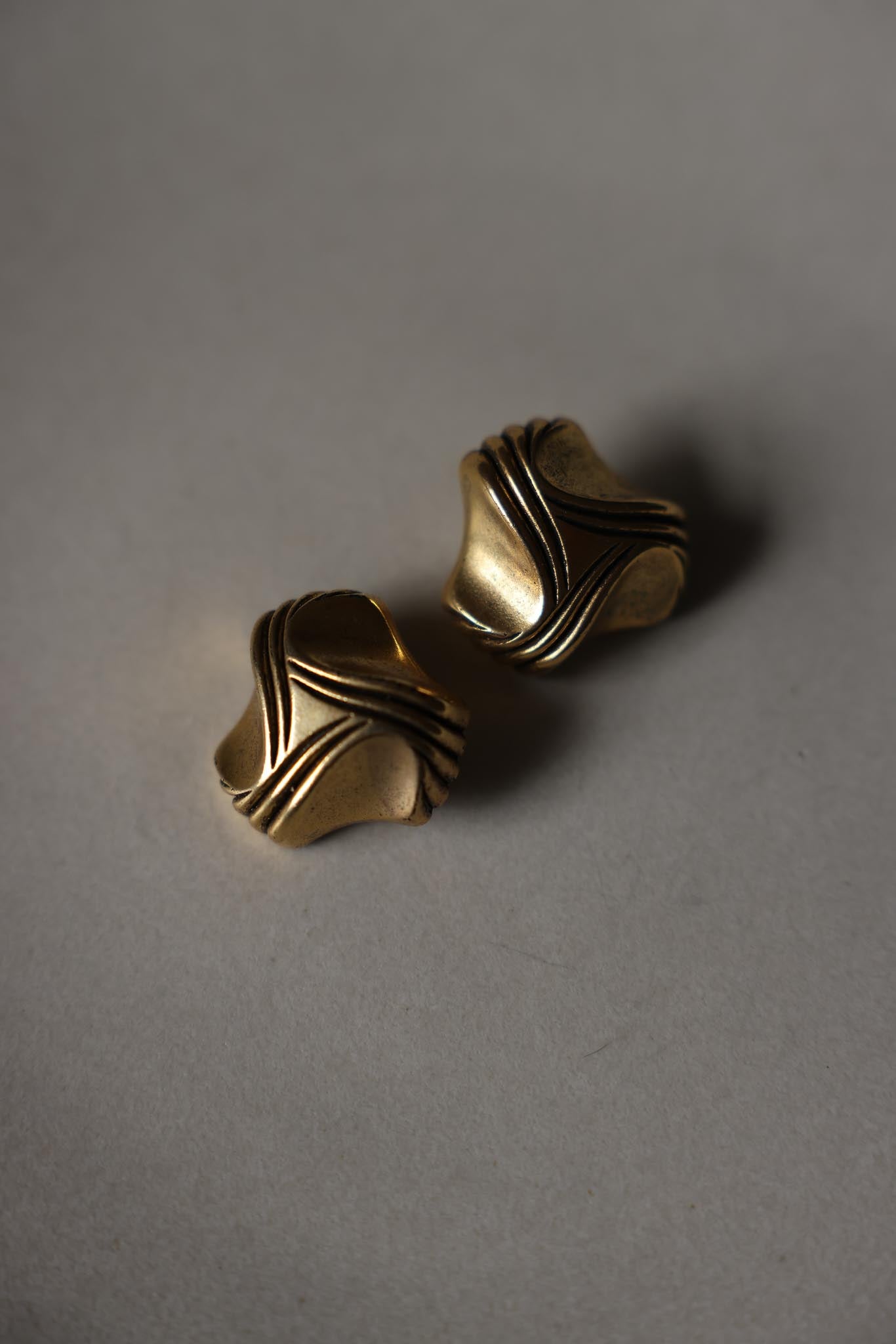 Sculptural Gold-Tone Clip-On Earrings|Vintage Baazaar 