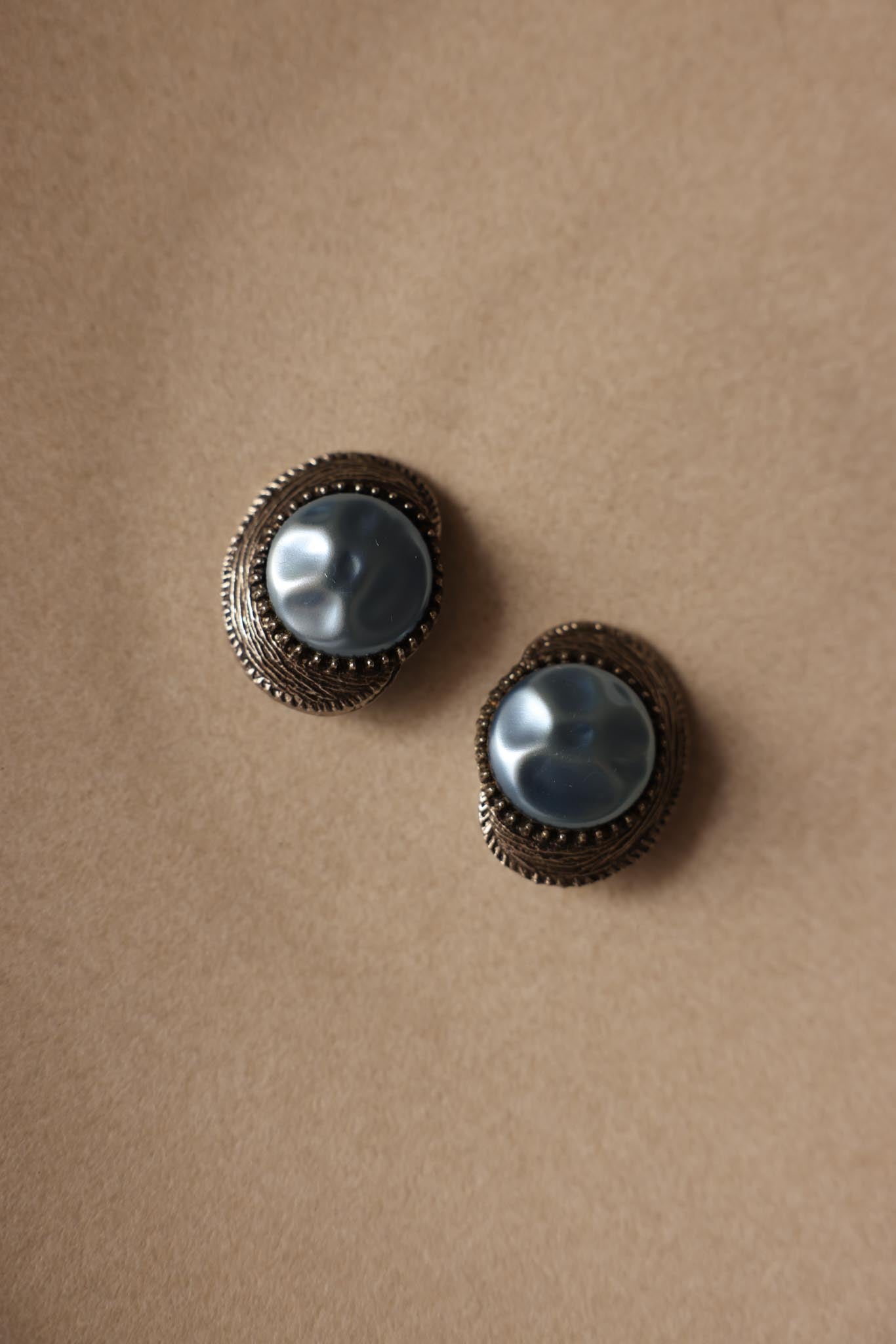 Silver-Toned Clip-On Earrings with Light Blue Cabochons|Vintage Baazaar 