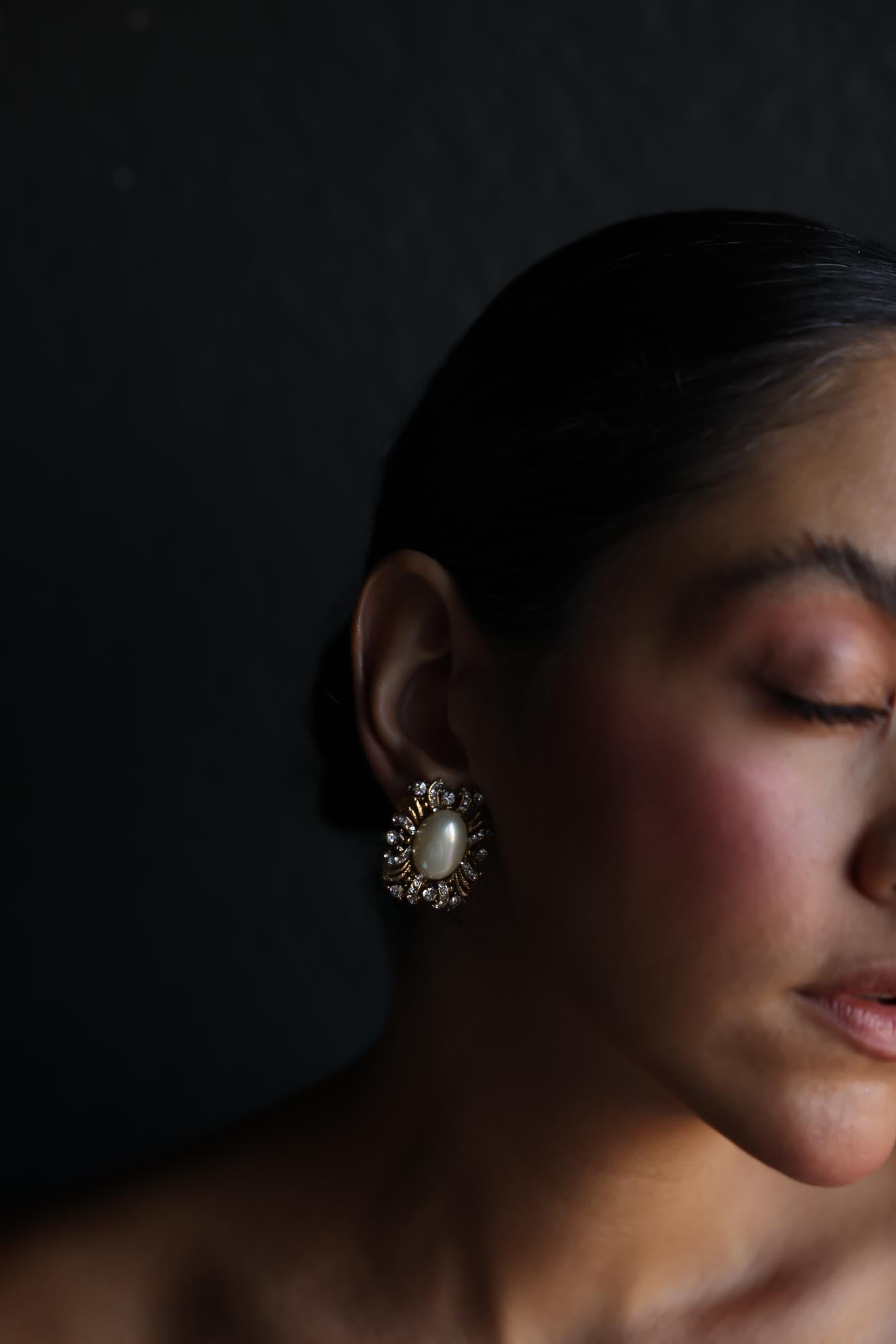 Gold-Tone Faux Pearl and Rhinestone Clip-On Earrings|Vintage Baazaar 