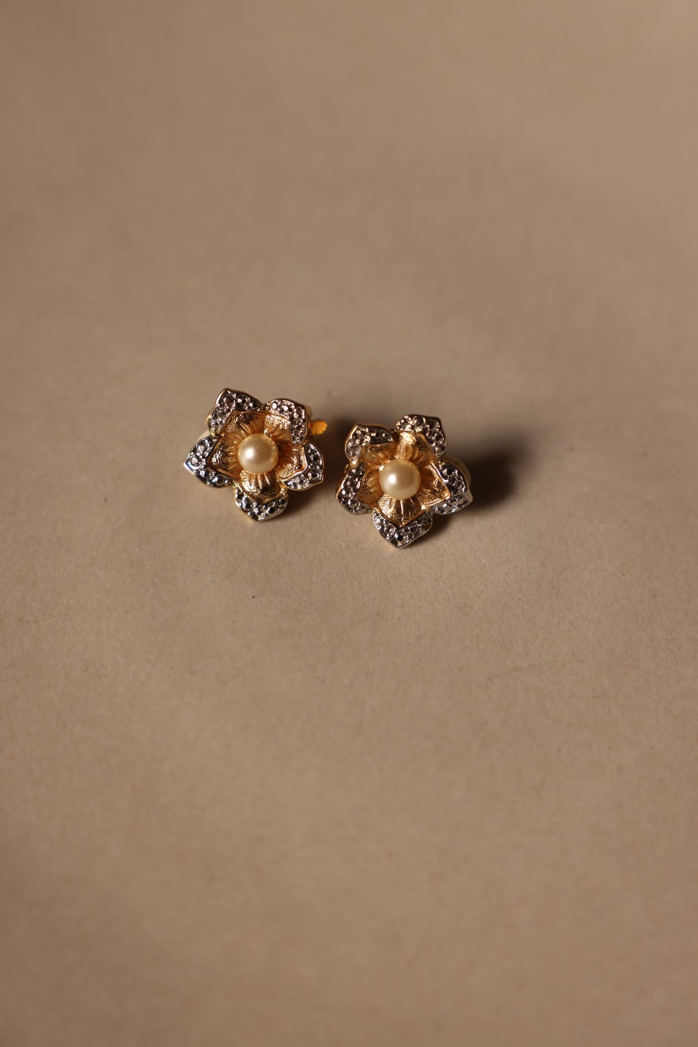 Gold-Tone Floral Clip-On Earrings with Faux Pearls (Avon)